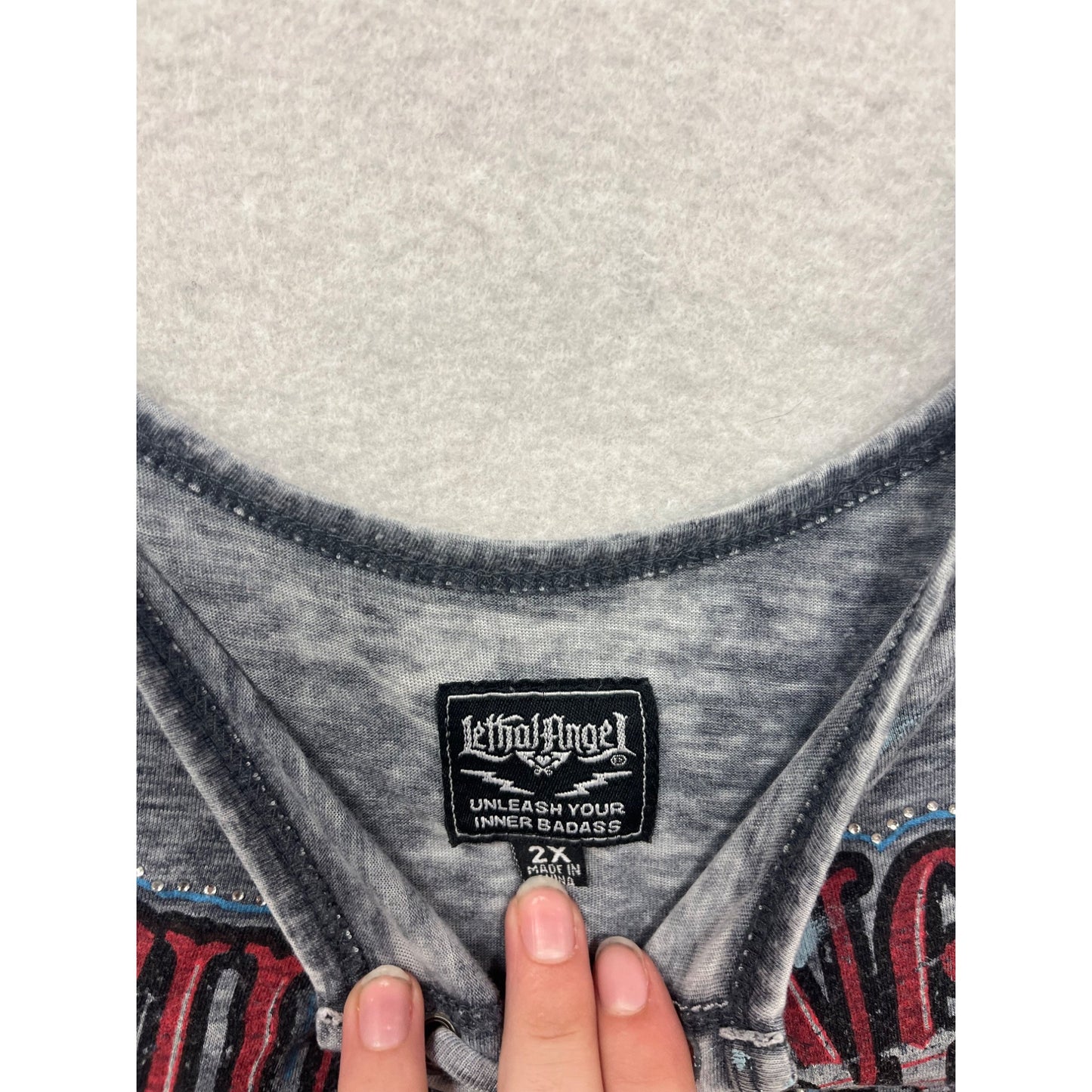 Lethal Angel Gray Graphic Tank Top Size 2X #807A