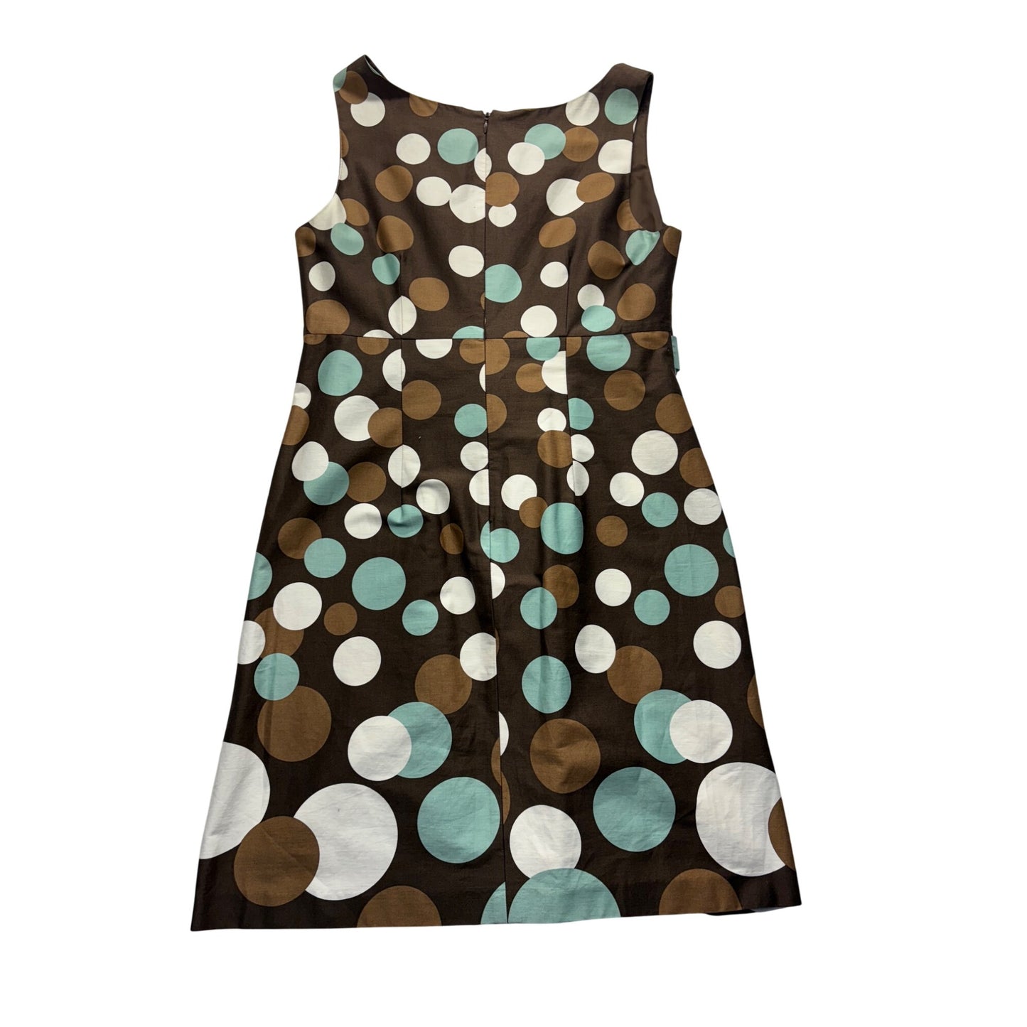 Jessica Howard Brown Sleeveless Polka Dot Dress W/ Teal Belt Size 12 #7722