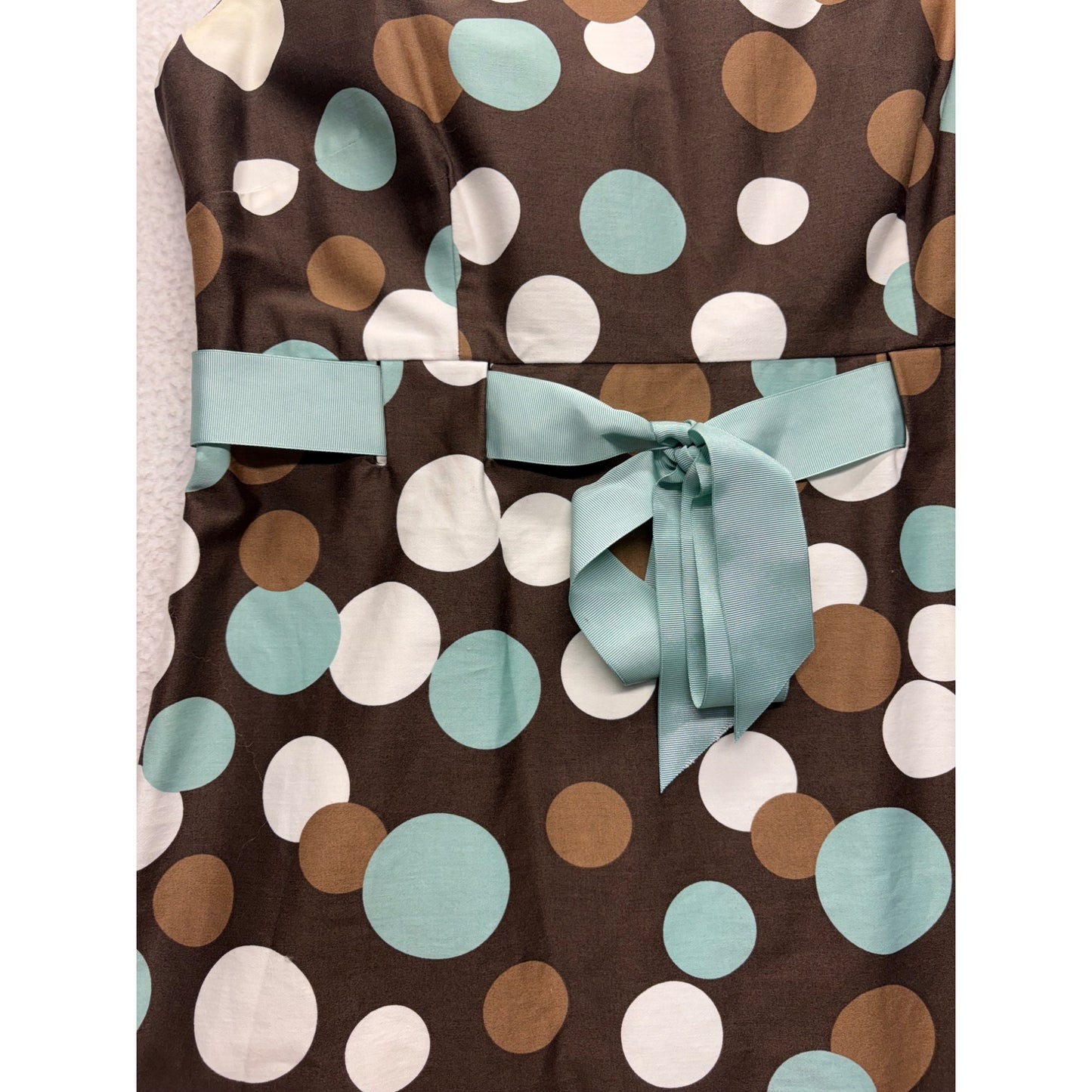 Jessica Howard Brown Sleeveless Polka Dot Dress W/ Teal Belt Size 12 #7722