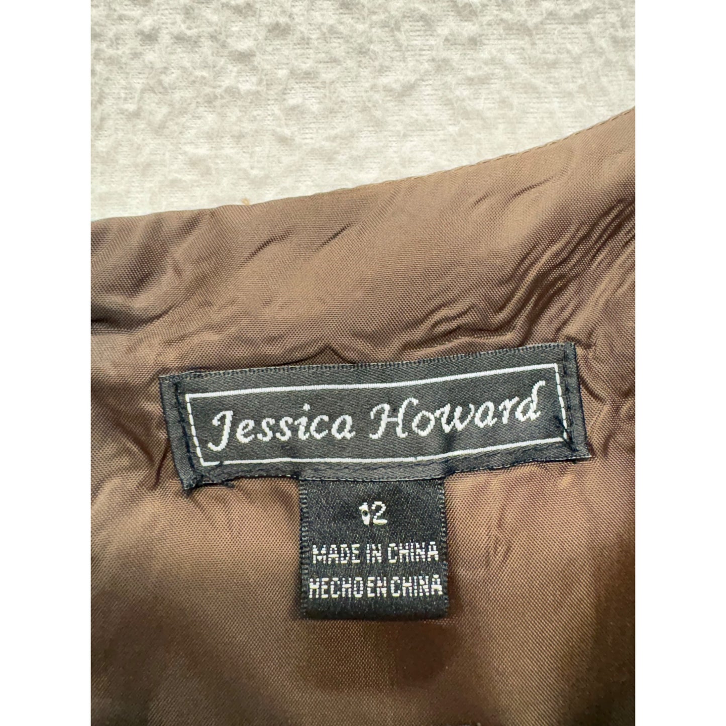Jessica Howard Brown Sleeveless Polka Dot Dress W/ Teal Belt Size 12 #7722