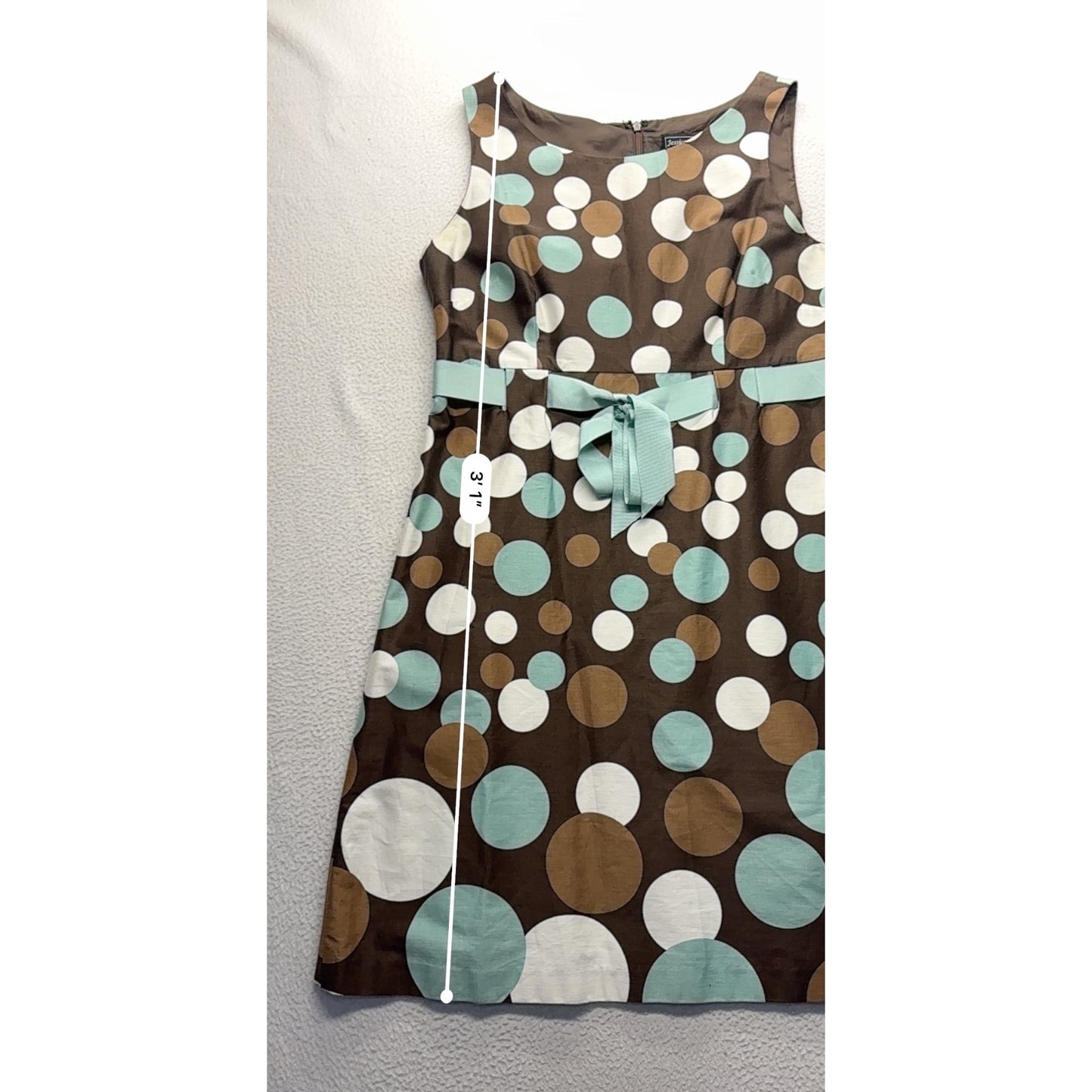 Jessica Howard Brown Sleeveless Polka Dot Dress W/ Teal Belt Size 12 #7722