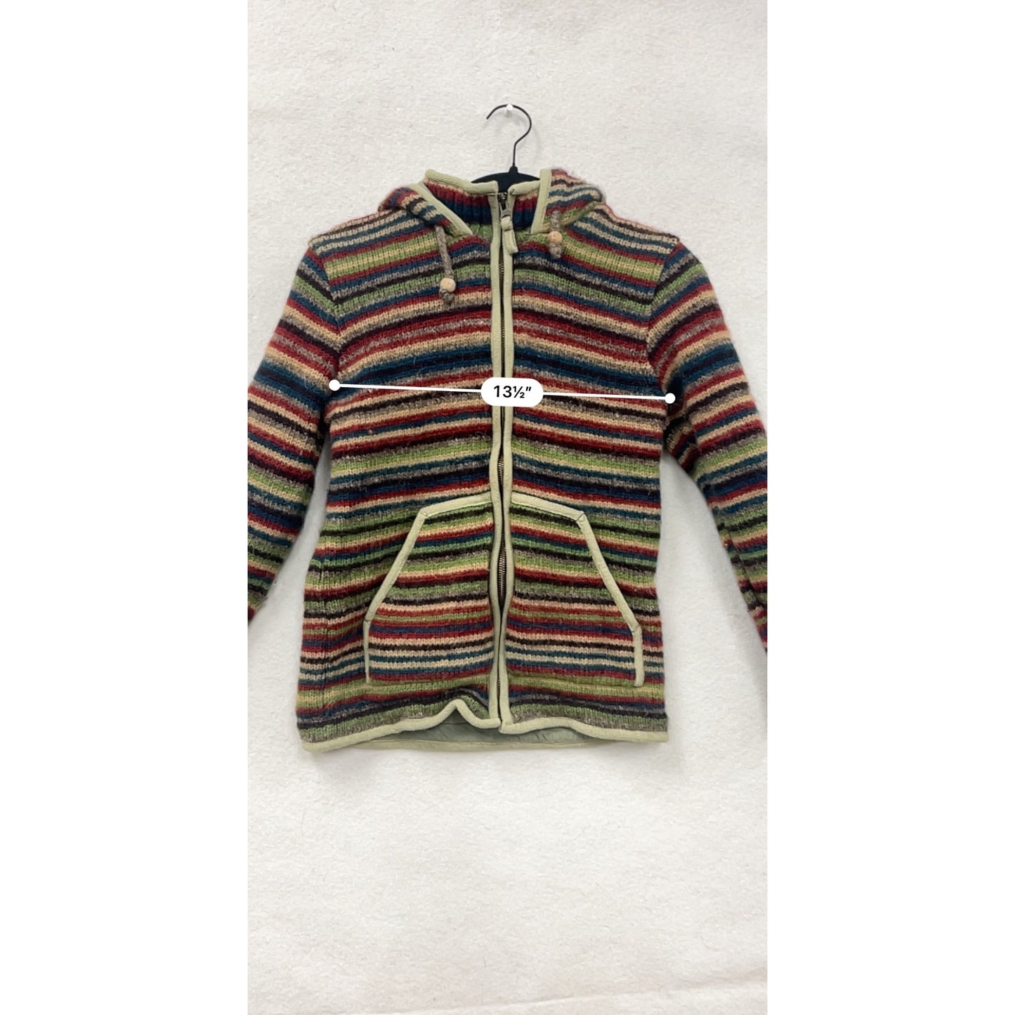 Striped Wool & Cotton Hooded Jacket Women’s M Handmade In Nepal By Laundromat #6950