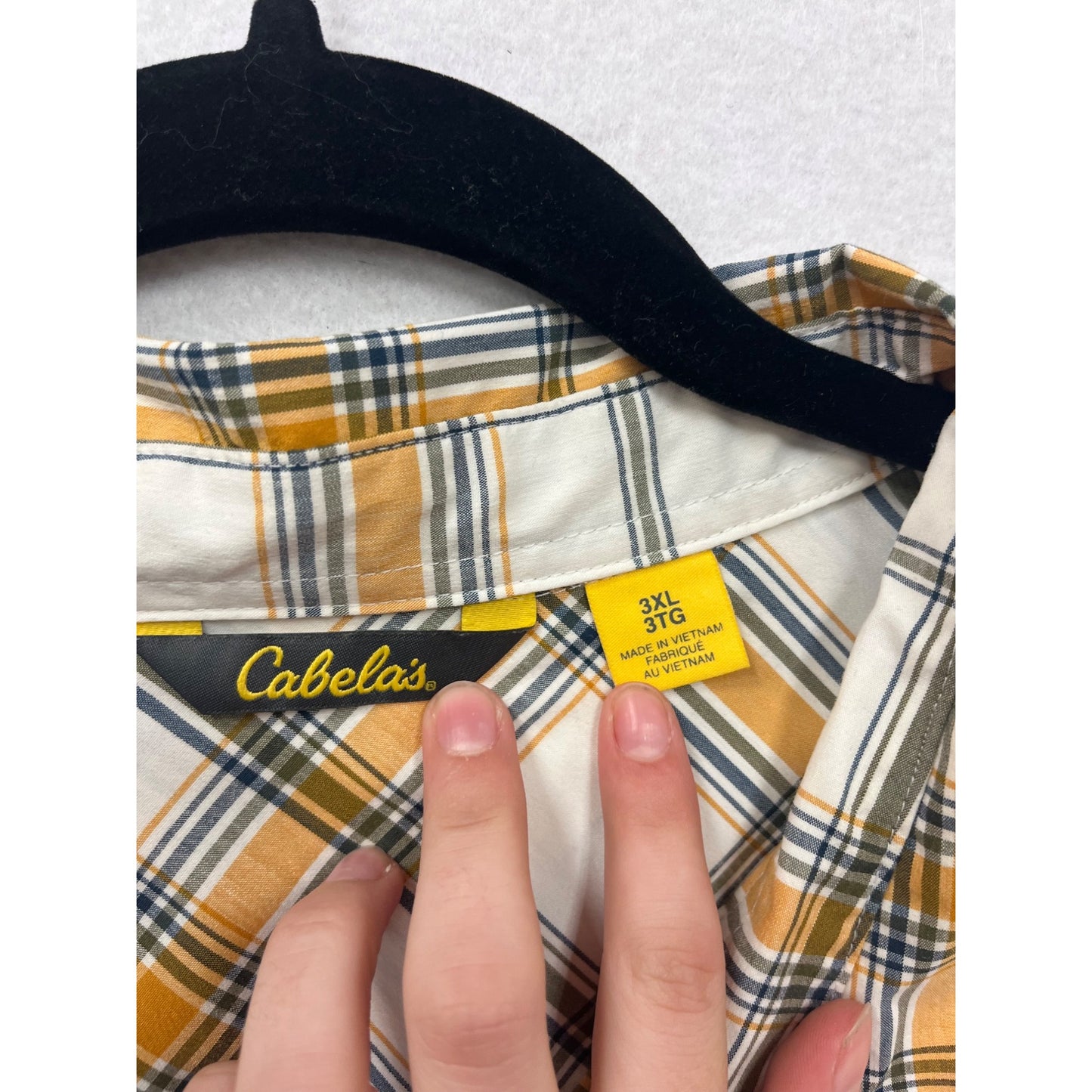 Cabelas Mens 3XL Plaid Short Sleeve Button-Up Shirt Yellow/White #6870