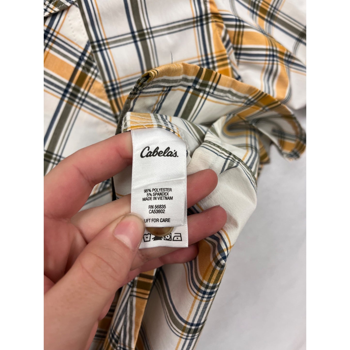 Cabelas Mens 3XL Plaid Short Sleeve Button-Up Shirt Yellow/White #6870