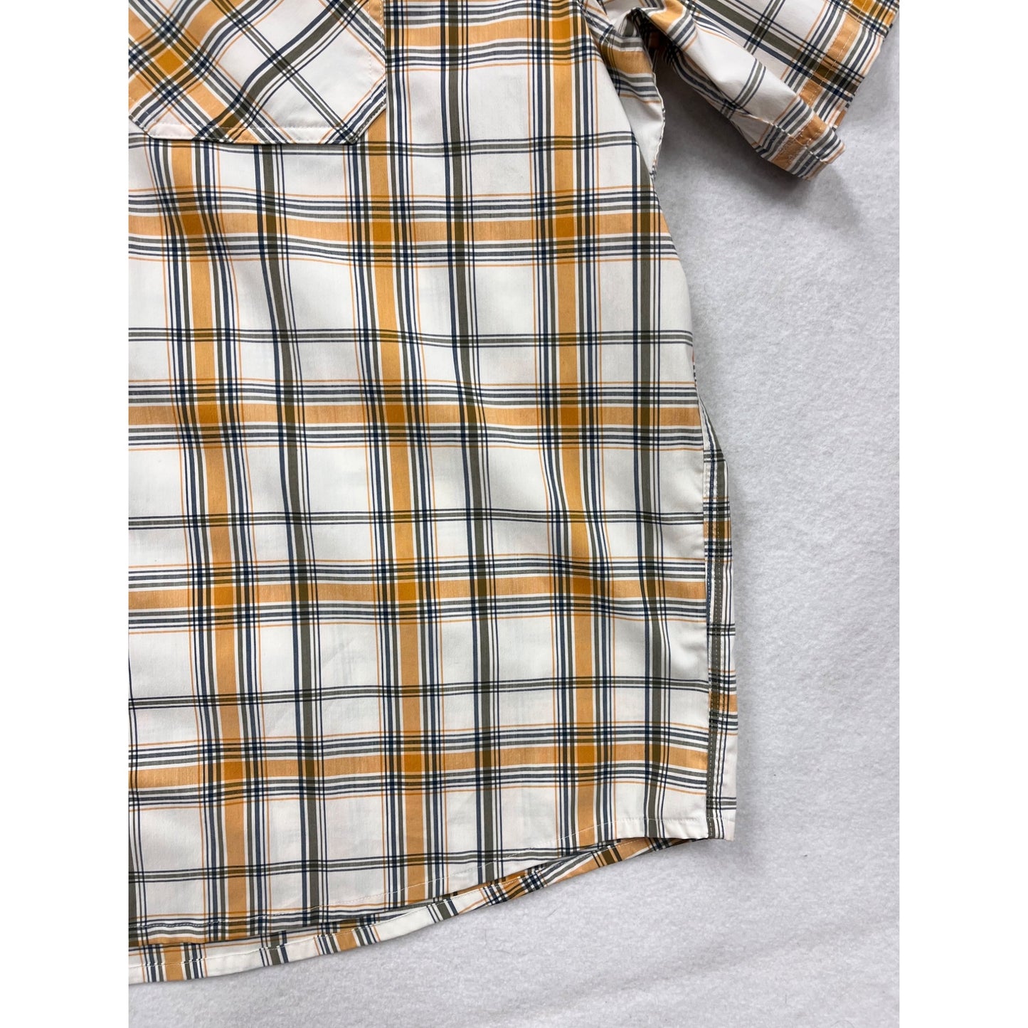 Cabelas Mens 3XL Plaid Short Sleeve Button-Up Shirt Yellow/White #6870