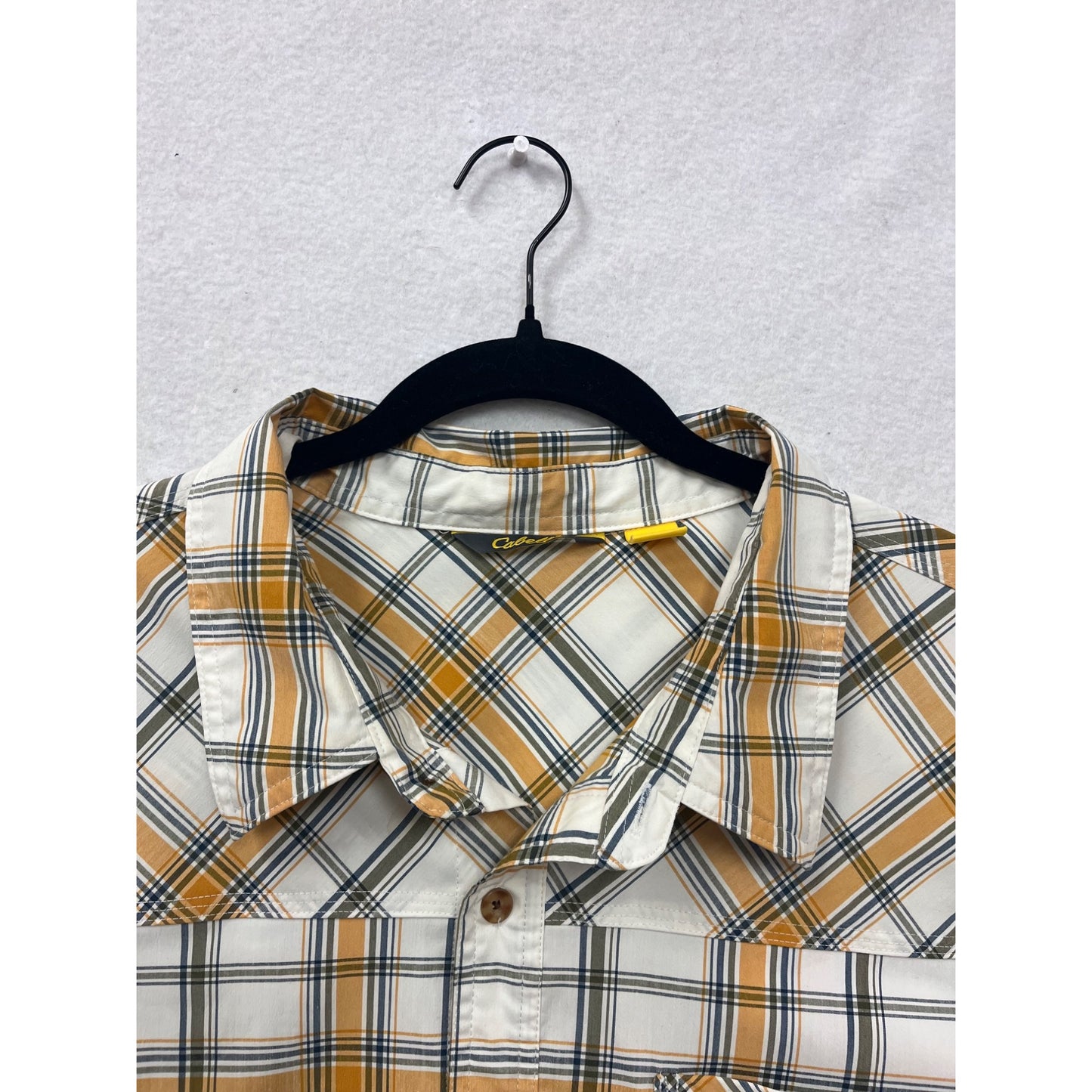 Cabelas Mens 3XL Plaid Short Sleeve Button-Up Shirt Yellow/White #6870