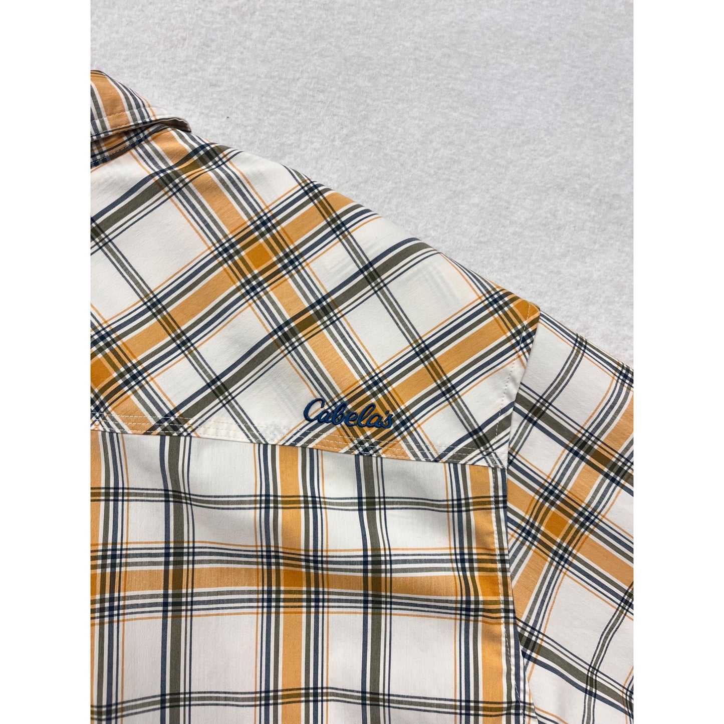 Cabelas Mens 3XL Plaid Short Sleeve Button-Up Shirt Yellow/White #6870