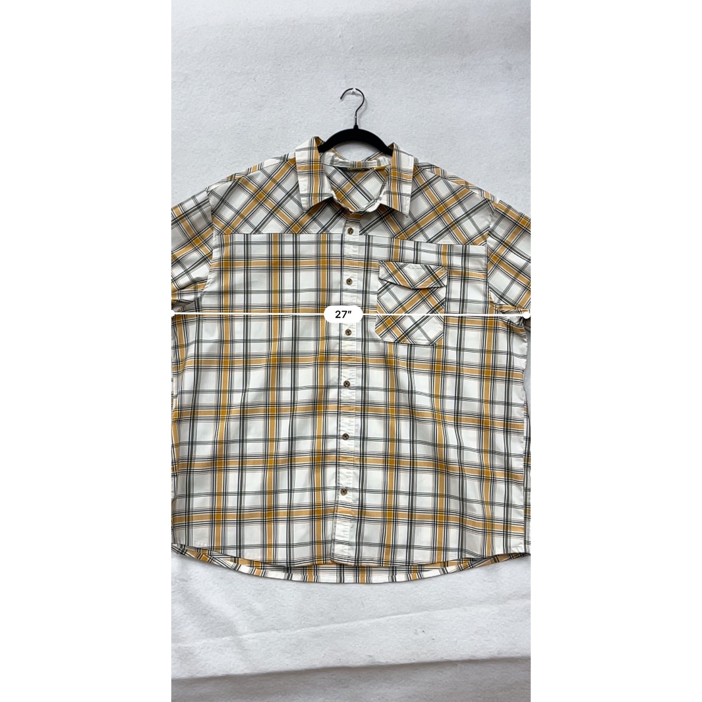 Cabelas Mens 3XL Plaid Short Sleeve Button-Up Shirt Yellow/White #6870