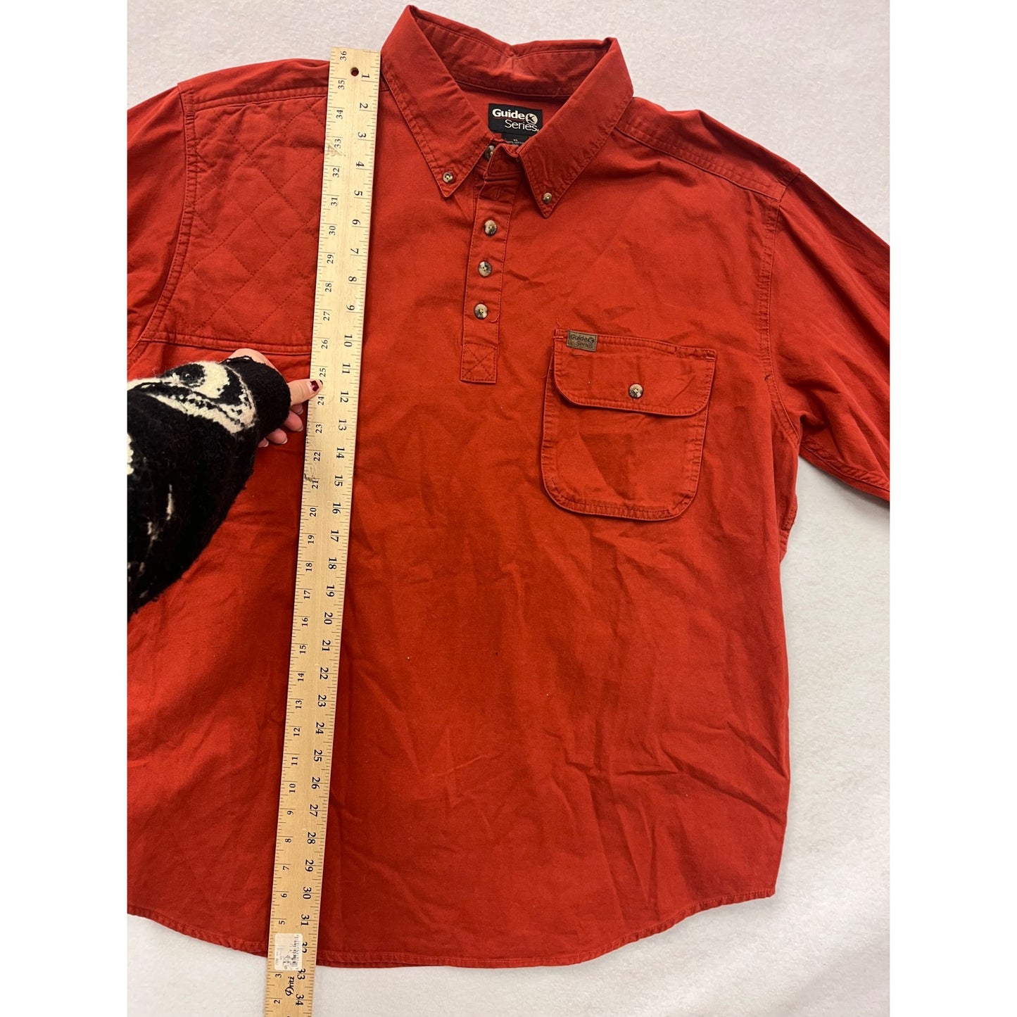 Mens Guide Series Red Button-Up Shirt XL 100% Cotton Long Sleeve #6340
