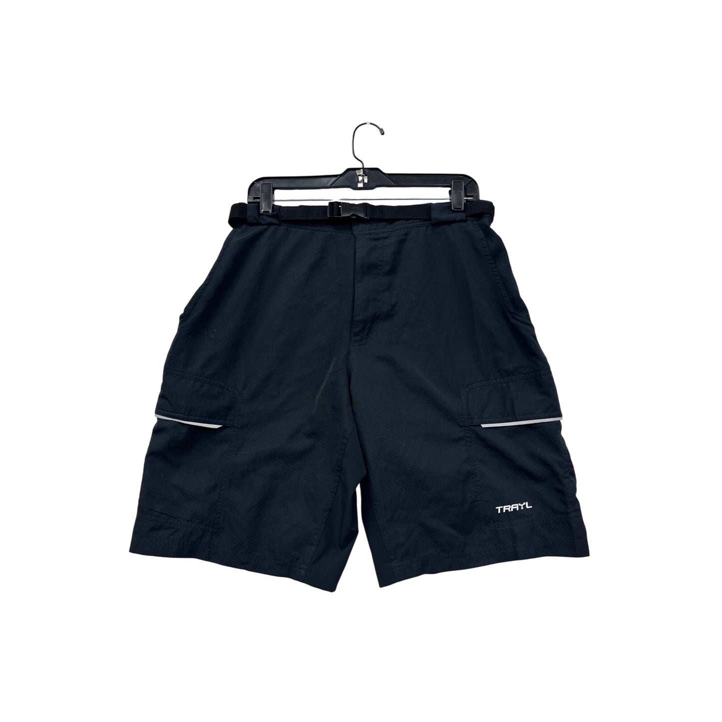 Mens XL Trayl Black Cargo Trail Shorts W/ Belt & Reflective Details #6603