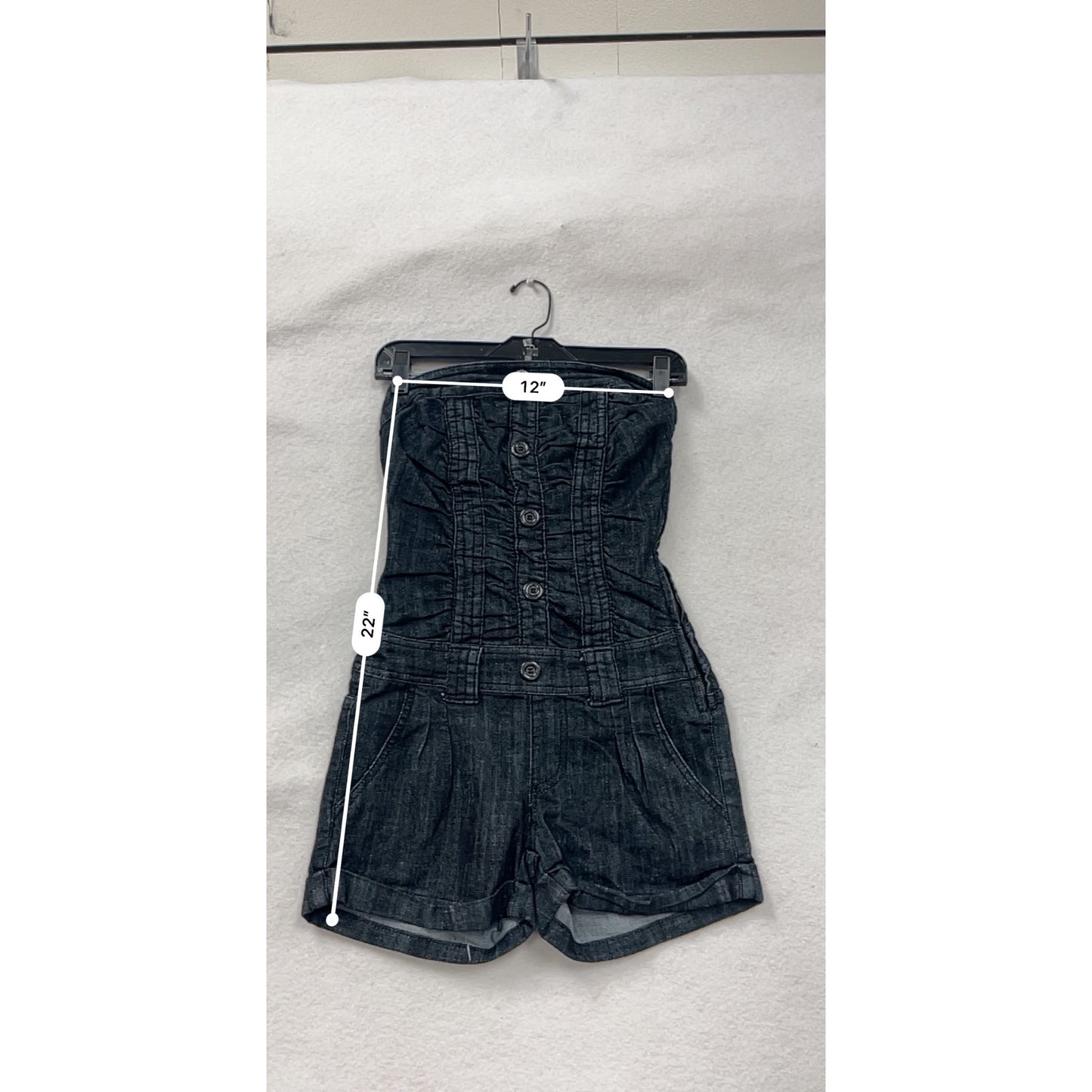 Womens Small Strapless Denim Romper With Button Front & Side Zipper By Boom Boom Jeans #6763