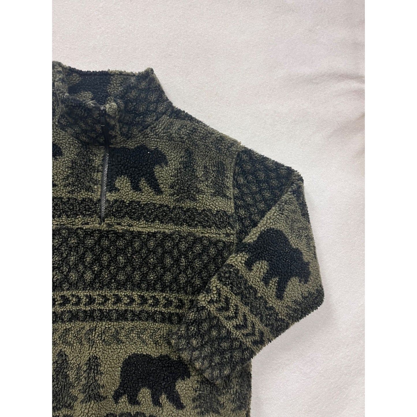 Womens XL Forest-Themed Sherpa Quarter-Zip Pullover #8170