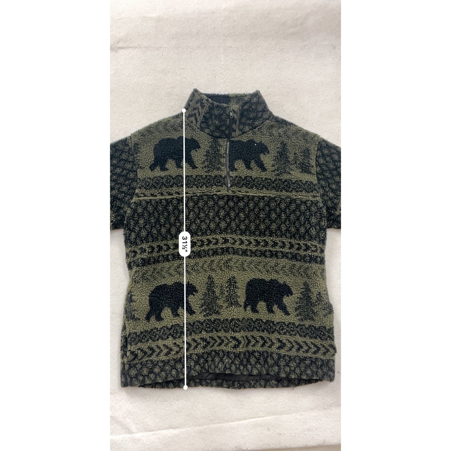 Womens XL Forest-Themed Sherpa Quarter-Zip Pullover #8170