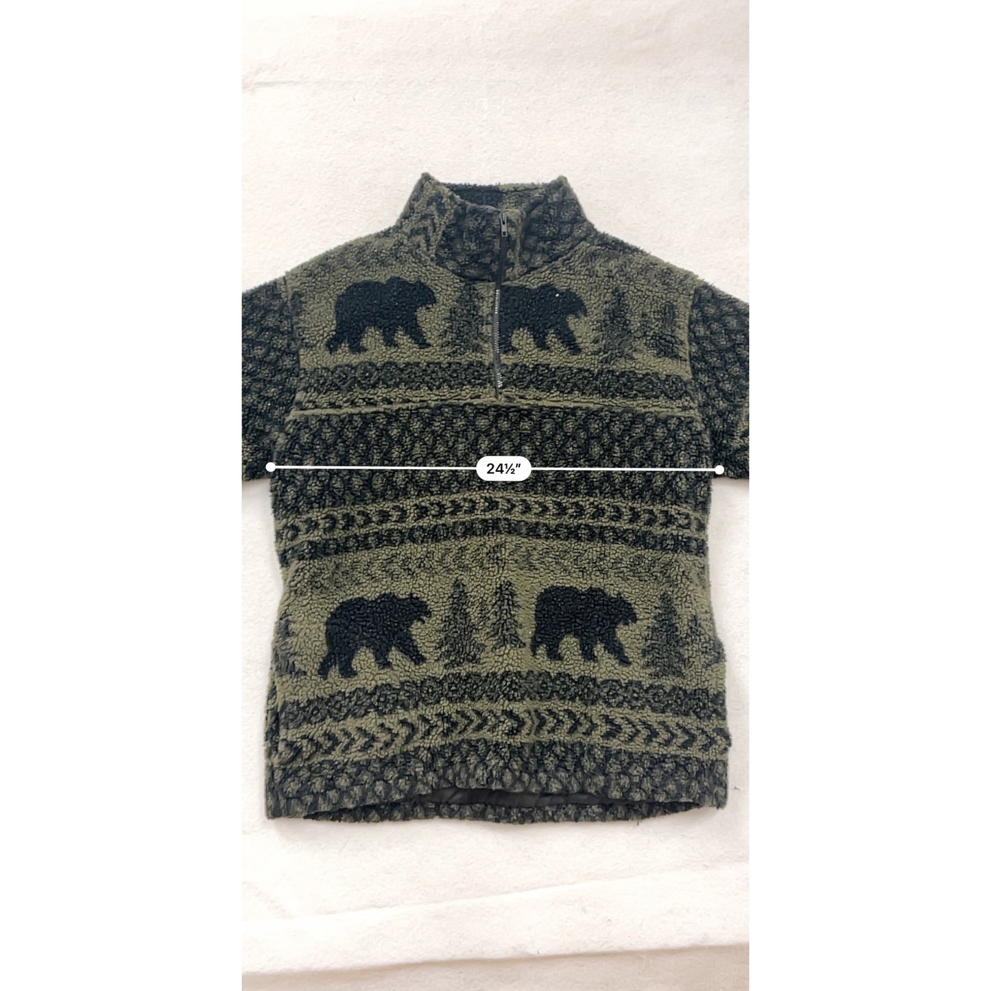 Womens XL Forest-Themed Sherpa Quarter-Zip Pullover #8170