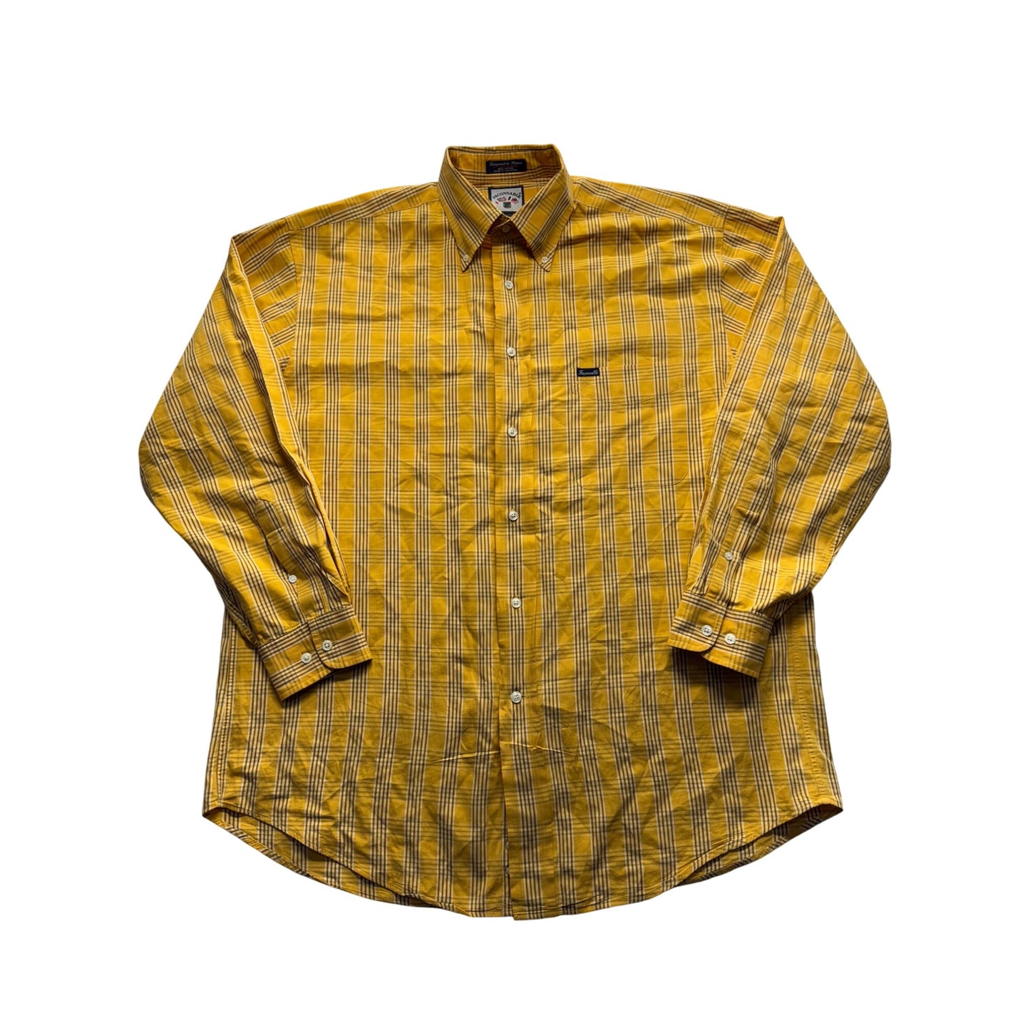 Faconnable Yellow & White Plaid Long Sleeve Button-Down Shirt 100% Cotton #7795