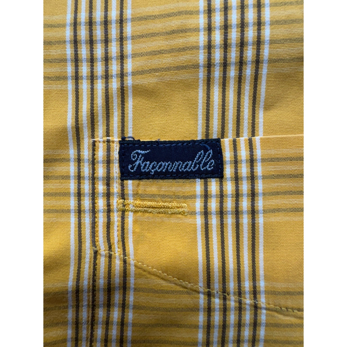 Faconnable Yellow & White Plaid Long Sleeve Button-Down Shirt 100% Cotton #7795