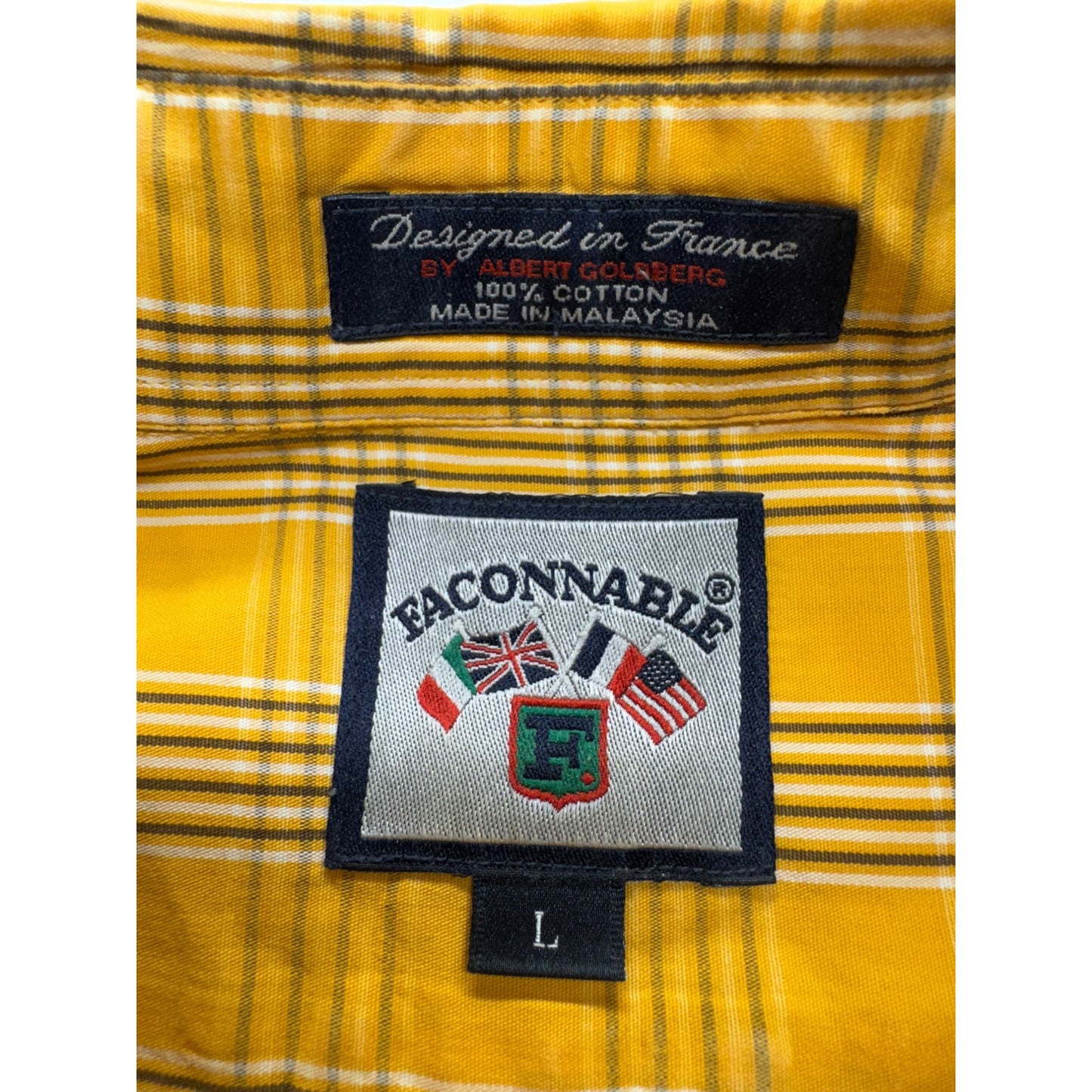 Faconnable Yellow & White Plaid Long Sleeve Button-Down Shirt 100% Cotton #7795