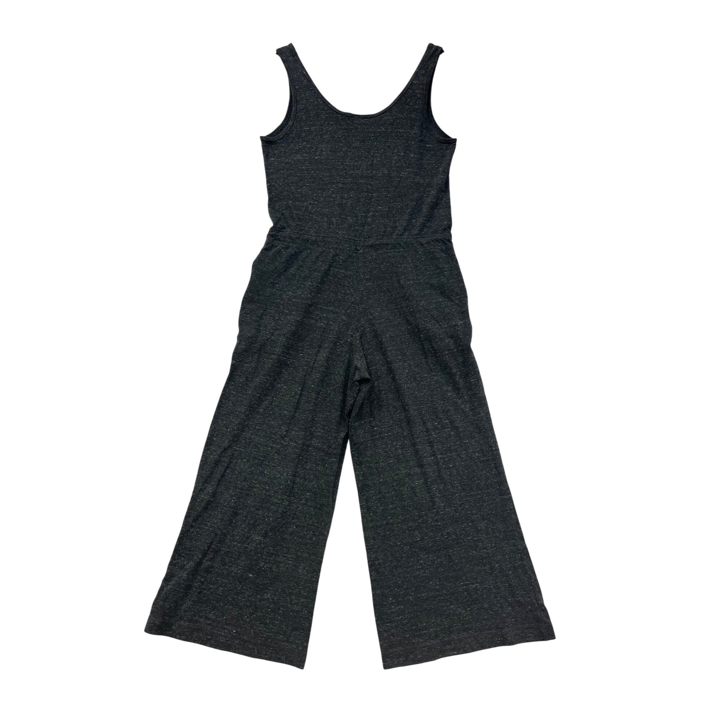 Nike Womens Heathered Black Sleeveless Romper With Drawstring Waist & Wide-Leg Design #6698