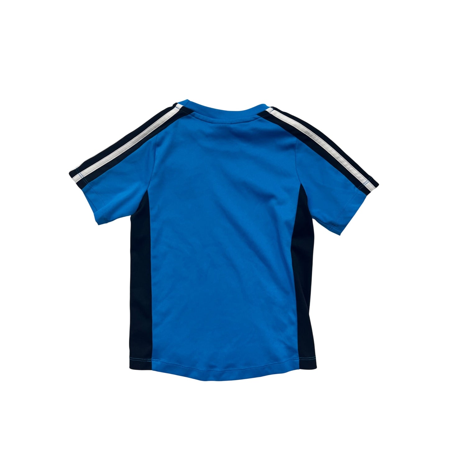 Adidas Kids Blue Soccer Tee With Striped Sleeves & Embroidered Logo Size 4T #6505