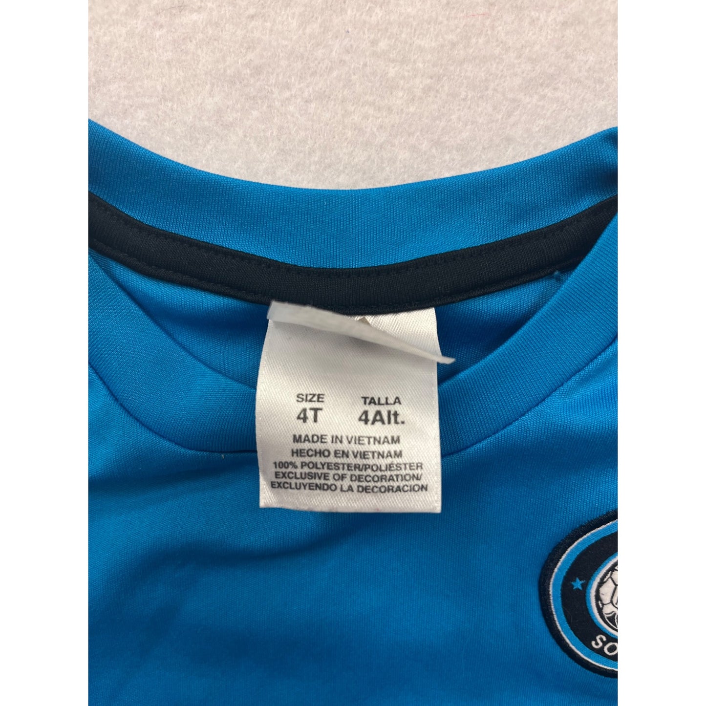 Adidas Kids Blue Soccer Tee With Striped Sleeves & Embroidered Logo Size 4T #6505