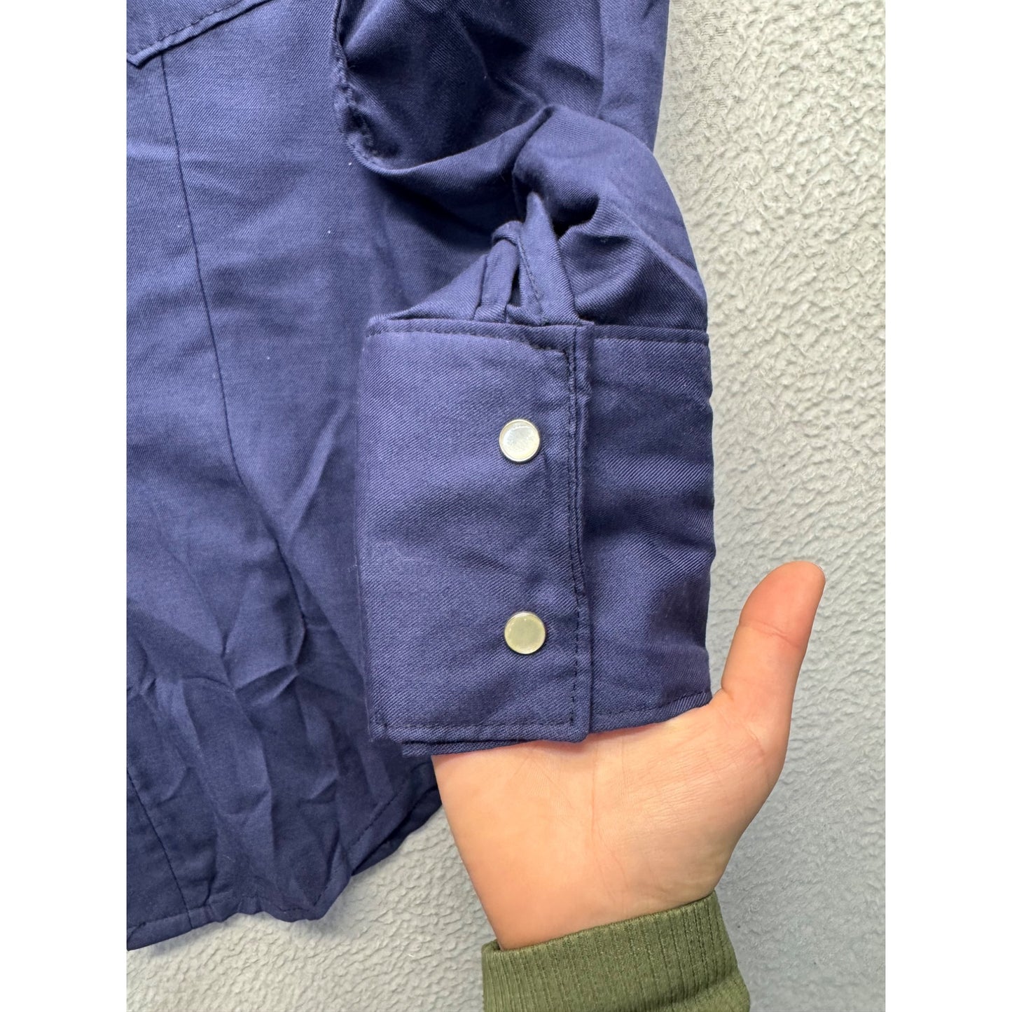 Mens Western Dark Blue Snap Button Long Sleeve Shirt #7981