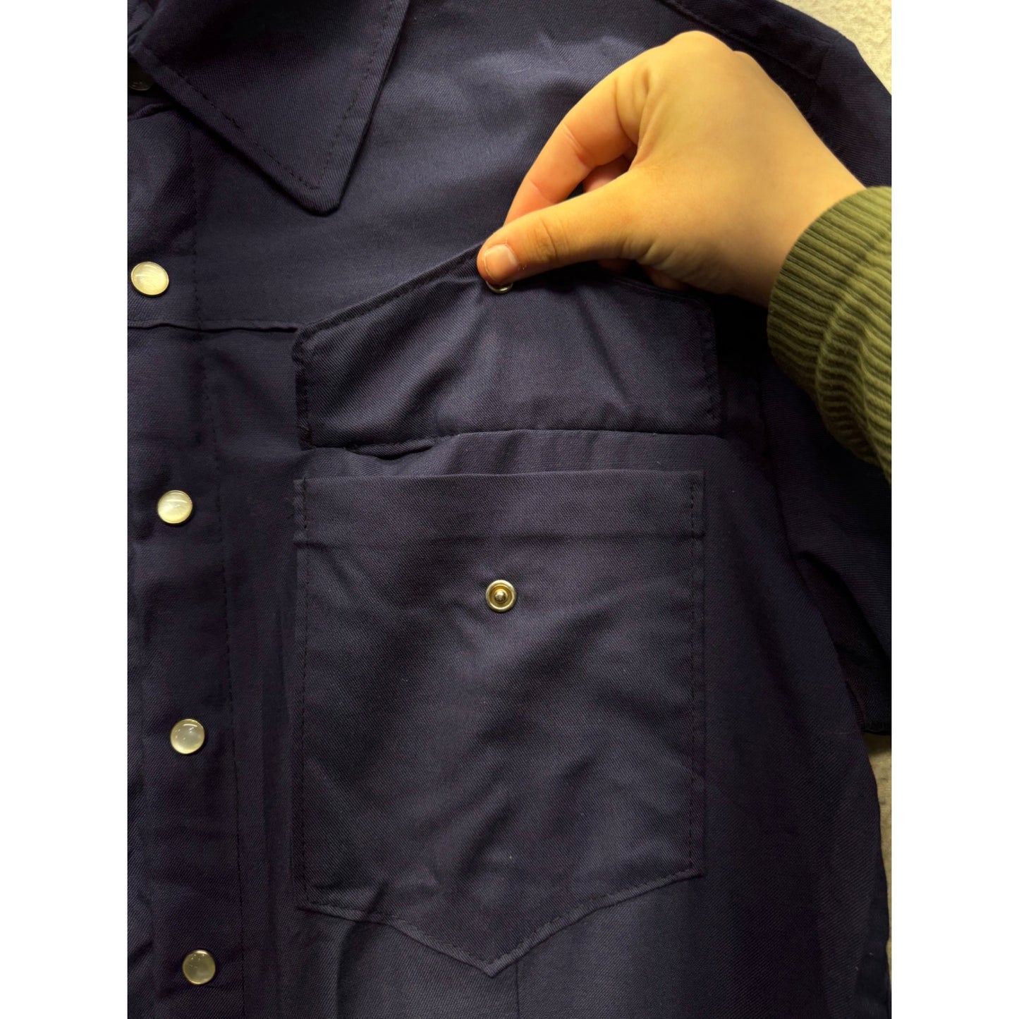 Mens Western Dark Blue Snap Button Long Sleeve Shirt #7981