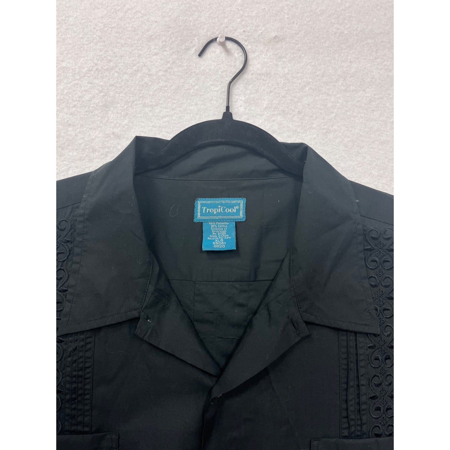 Mens Black TropiCool Guayabera Shirt XL Short Sleeve Button-Up #8087