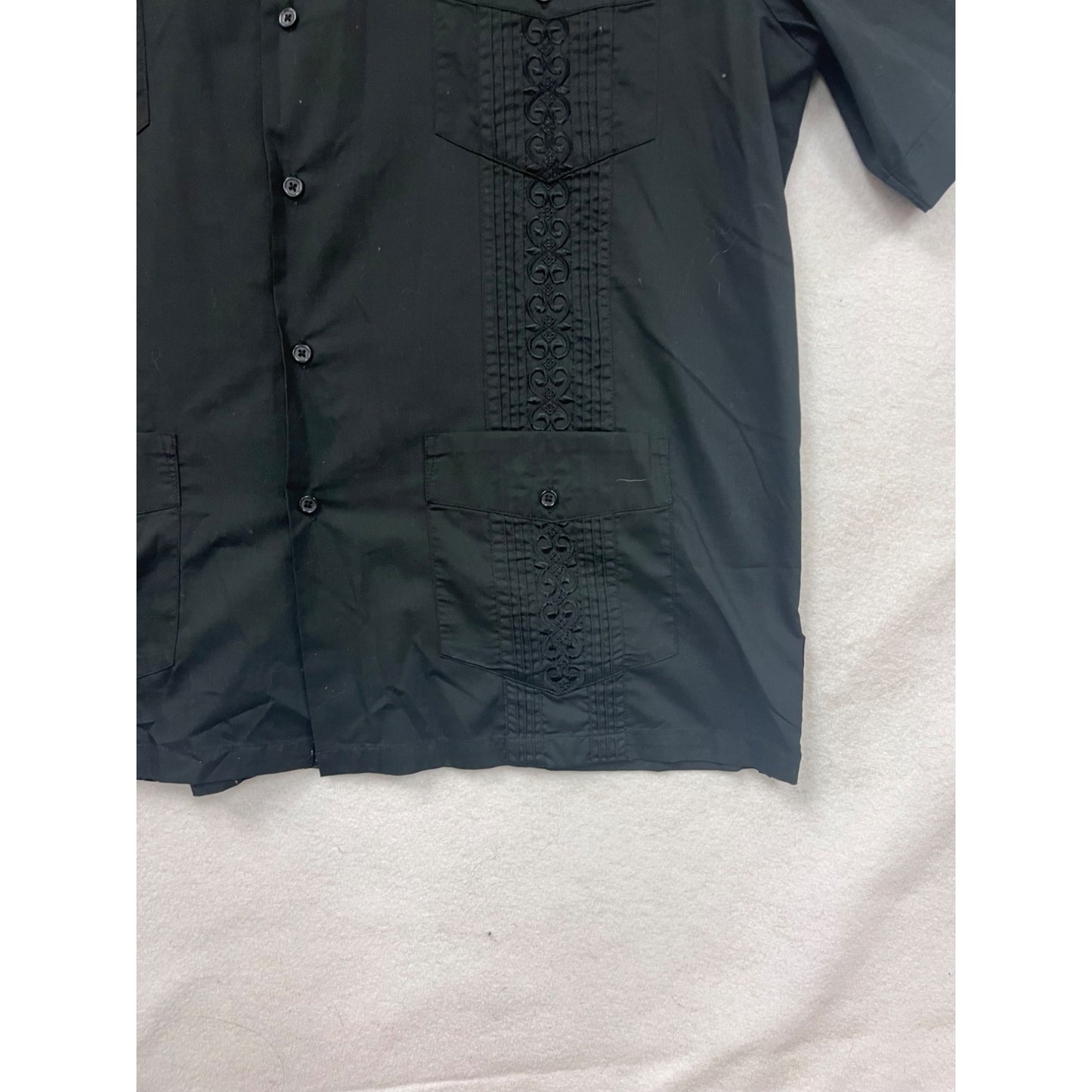 Mens Black TropiCool Guayabera Shirt XL Short Sleeve Button-Up #8087