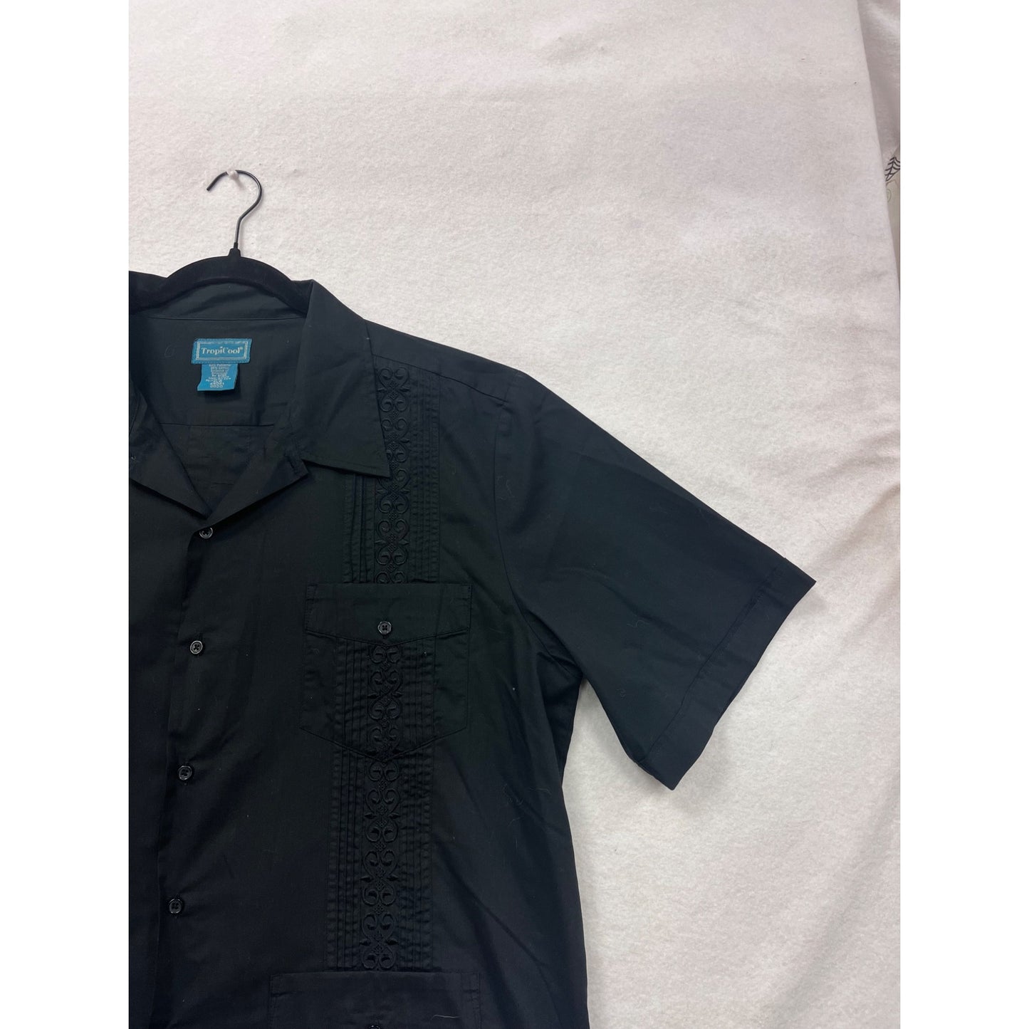 Mens Black TropiCool Guayabera Shirt XL Short Sleeve Button-Up #8087