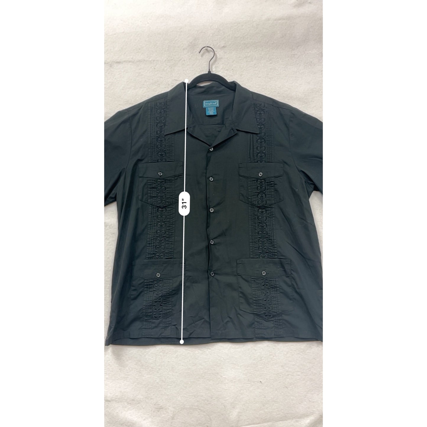 Mens Black TropiCool Guayabera Shirt XL Short Sleeve Button-Up #8087