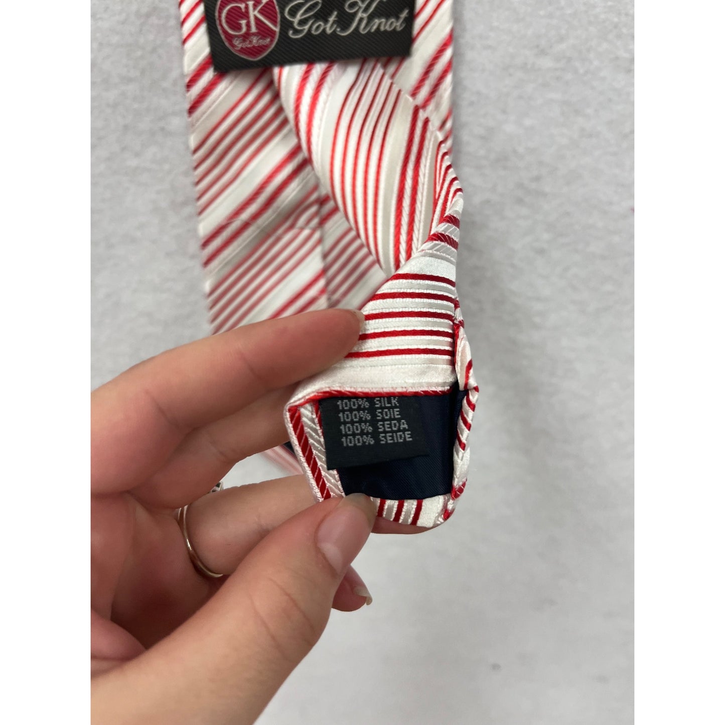 Mens Got Knot Red & White Striped 100% Silk #40A