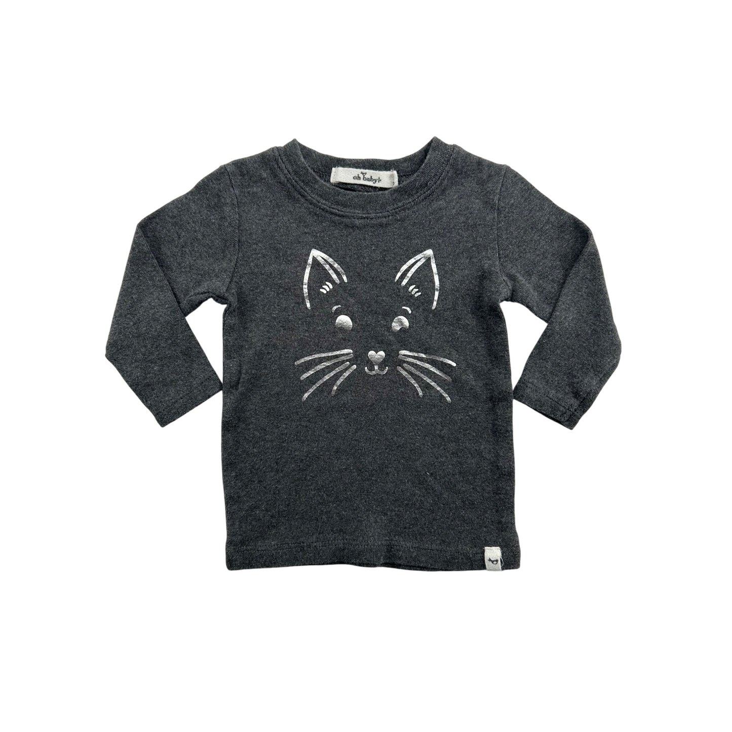Oh Baby! Long-Sleeve Gray Cat Graphic Toddler Shirt #6467