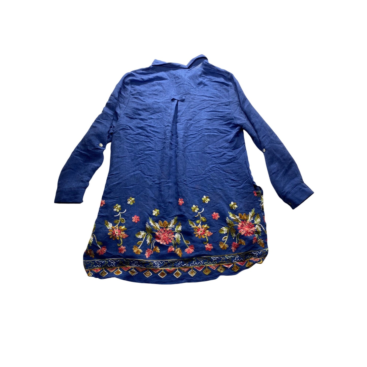 Figueroa & Flower Womens Blue Long-Sleeve Button-Down Tunic Top #7342