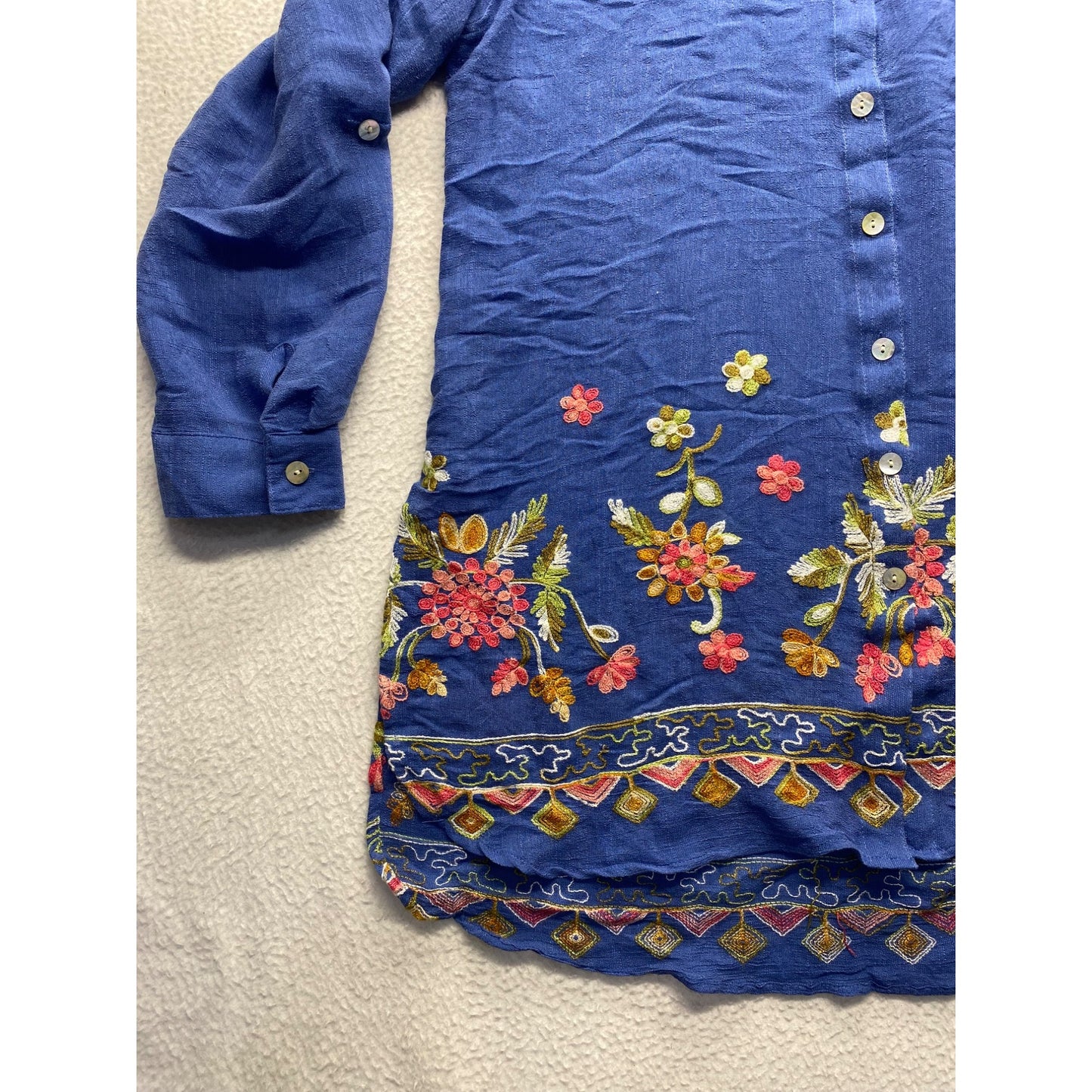 Figueroa & Flower Womens Blue Long-Sleeve Button-Down Tunic Top #7342