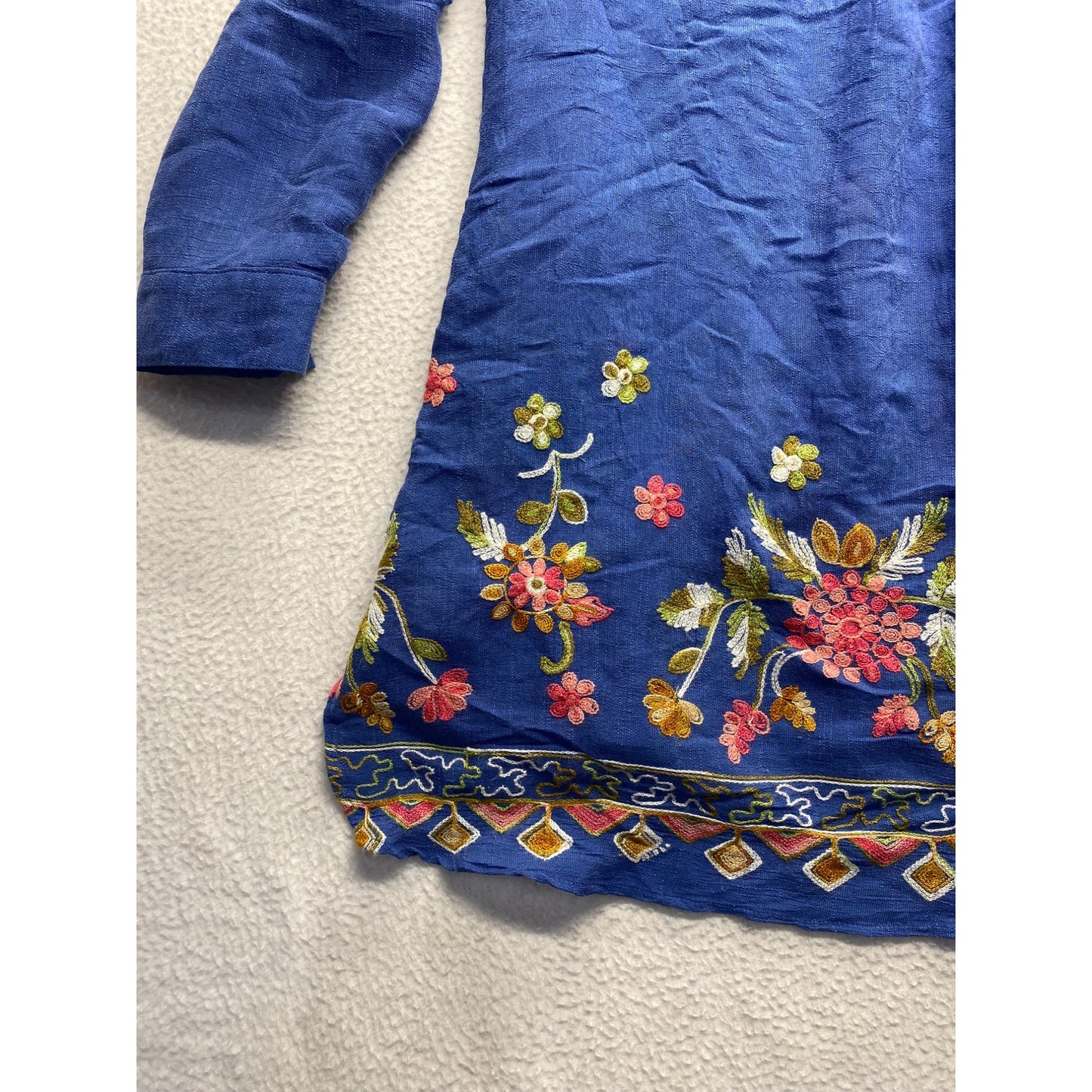 Figueroa & Flower Womens Blue Long-Sleeve Button-Down Tunic Top #7342