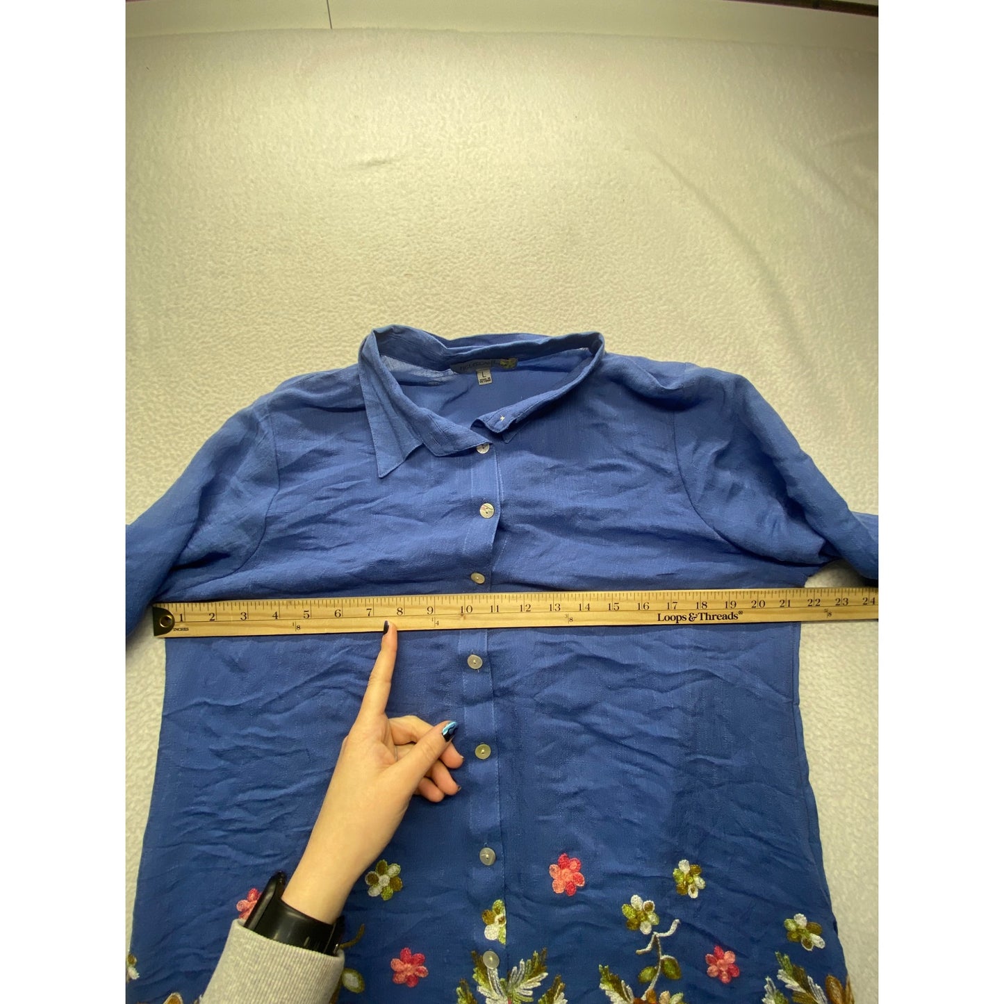 Figueroa & Flower Womens Blue Long-Sleeve Button-Down Tunic Top #7342