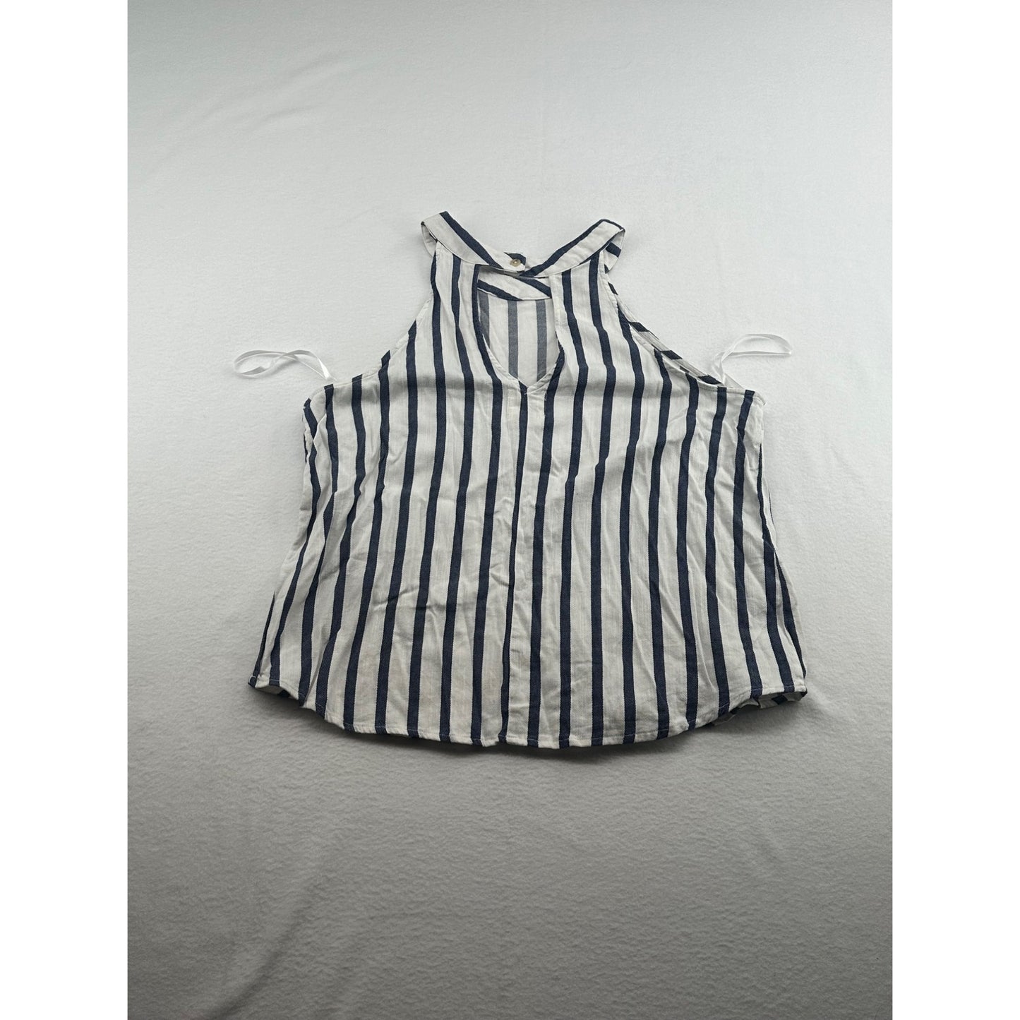 Harper Heritage Womens Striped Halter Tank Top Blue & White Sleeveless Cotton & Rayon Blend Size XL #6317