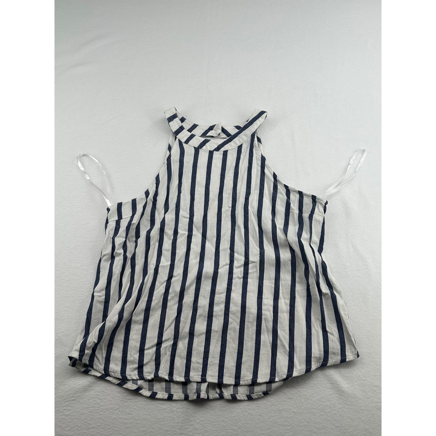 Harper Heritage Womens Striped Halter Tank Top Blue & White Sleeveless Cotton & Rayon Blend Size XL #6317