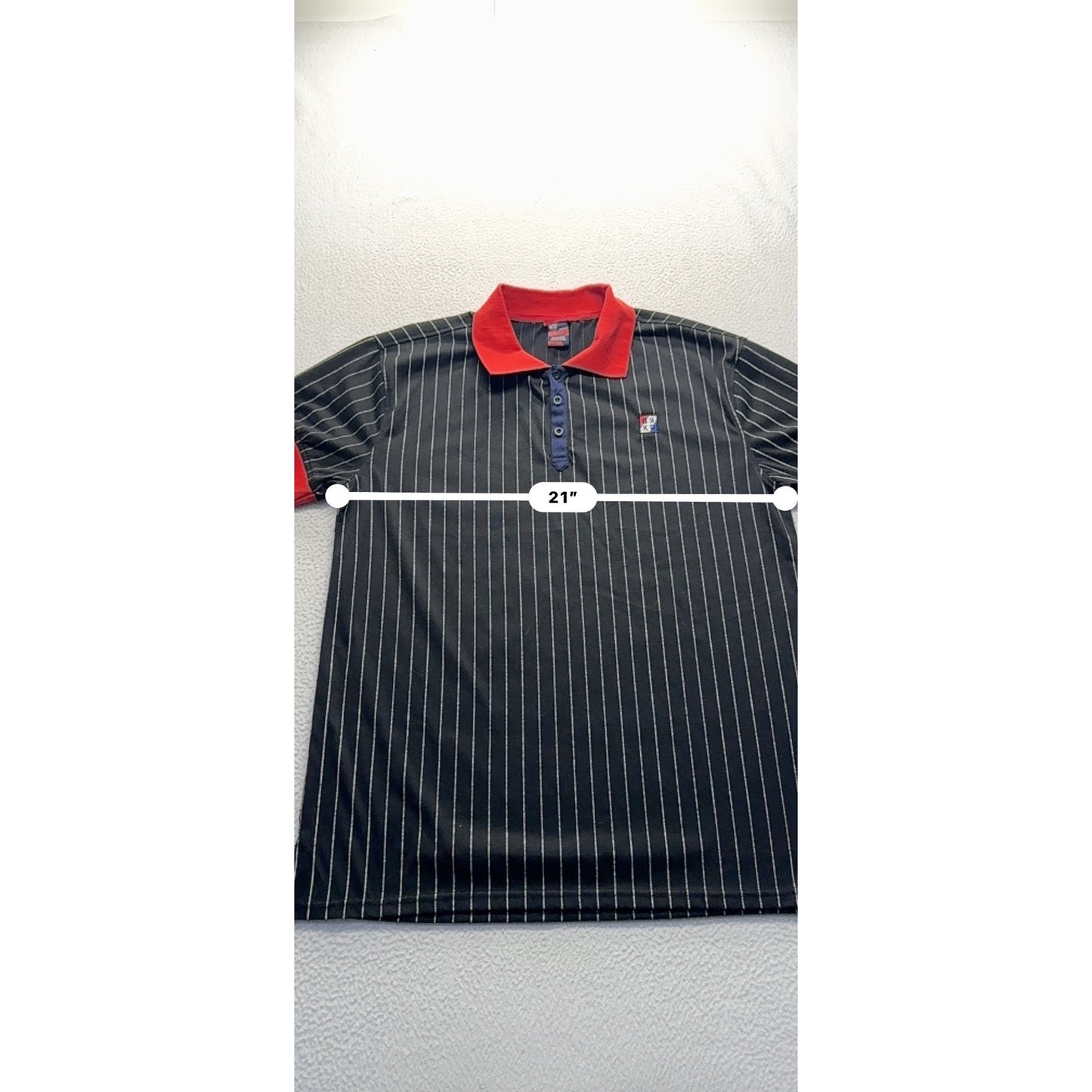 Bleeker & Mercer Black Pinstripe Polo Shirt W/ Red Collar & Cuffs Size L #9350