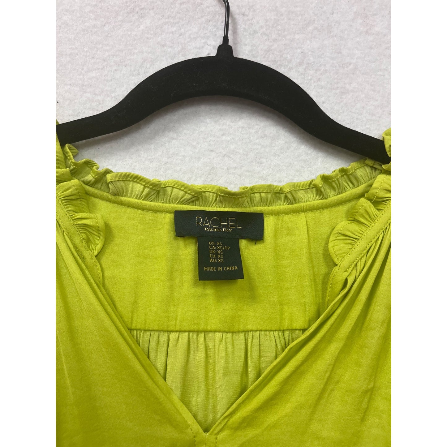 Rachel Lime Green Sleeveless Blouse With V-Neck & Ruffle Trim Womens XS #6822
