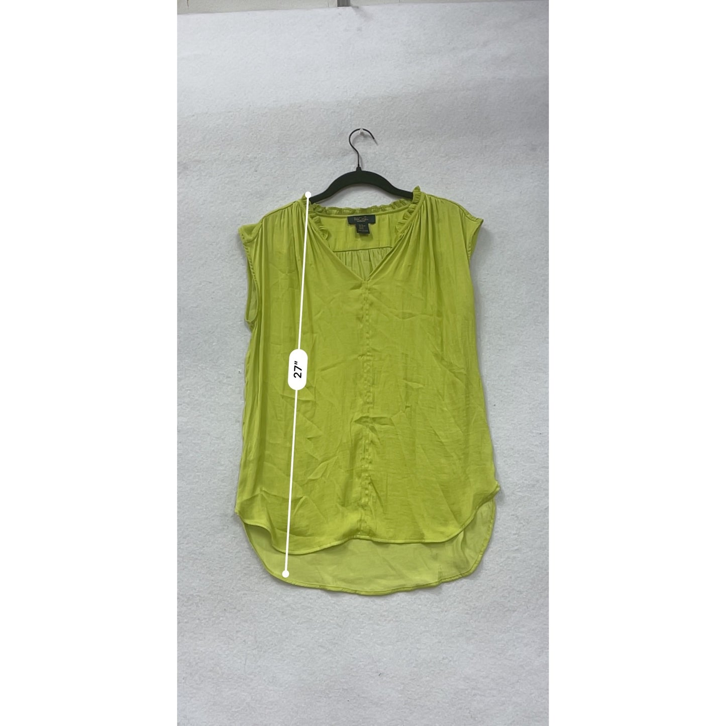 Rachel Lime Green Sleeveless Blouse With V-Neck & Ruffle Trim Womens XS #6822