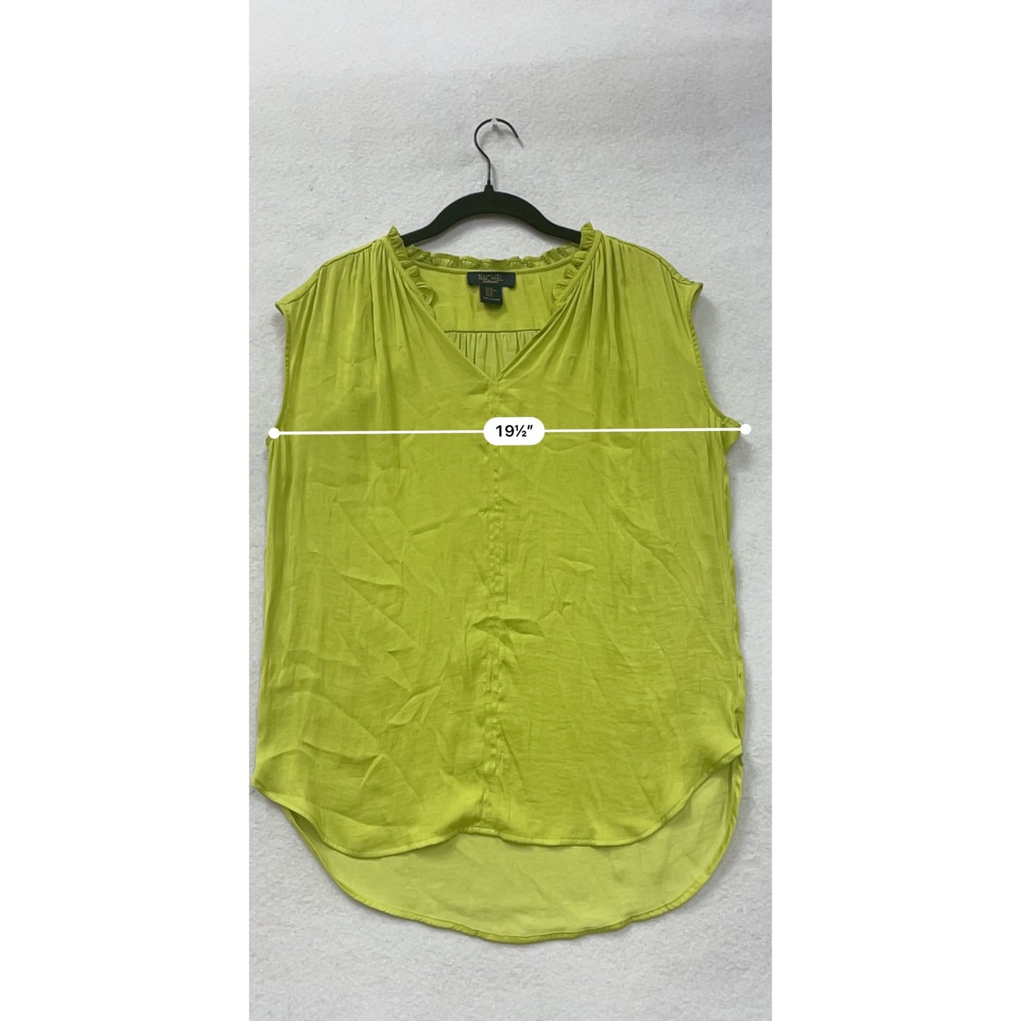 Rachel Lime Green Sleeveless Blouse With V-Neck & Ruffle Trim Womens XS #6822