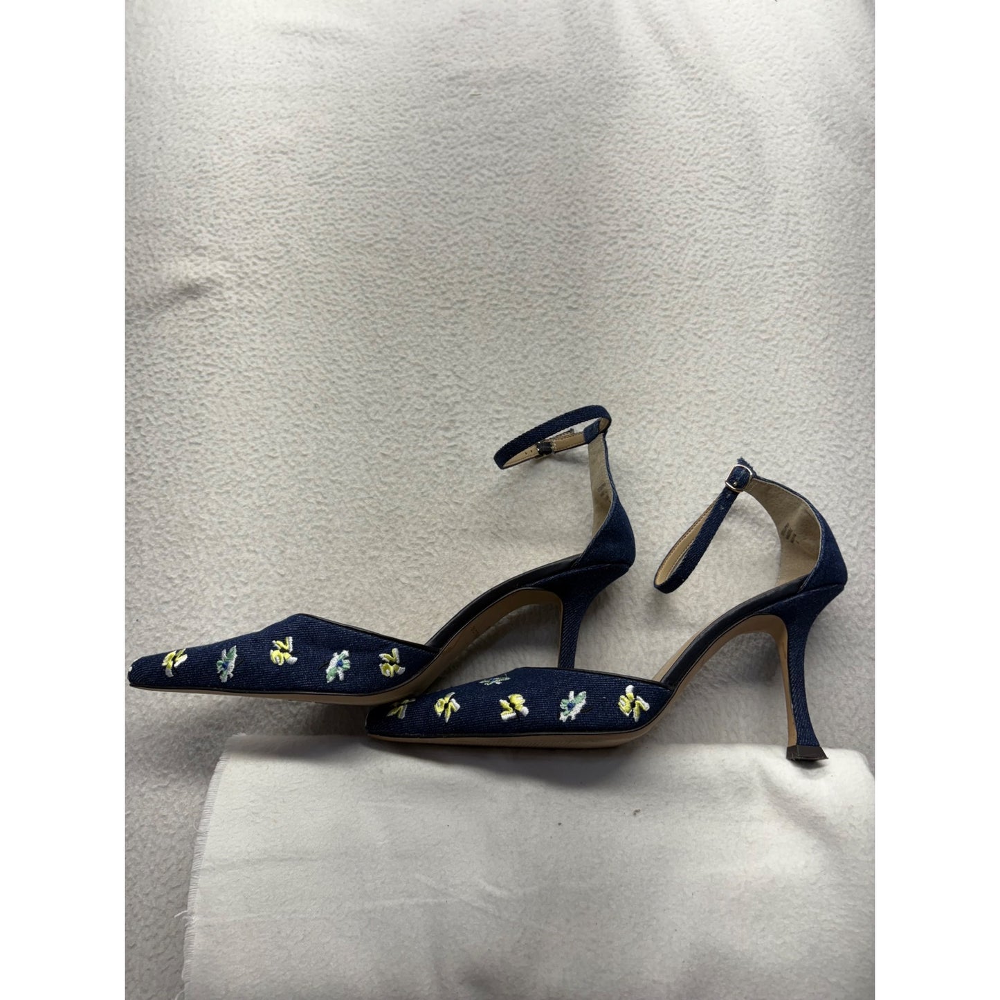 Ann Taylor Denim Block Heel Floral Embroidered Pumps #7634