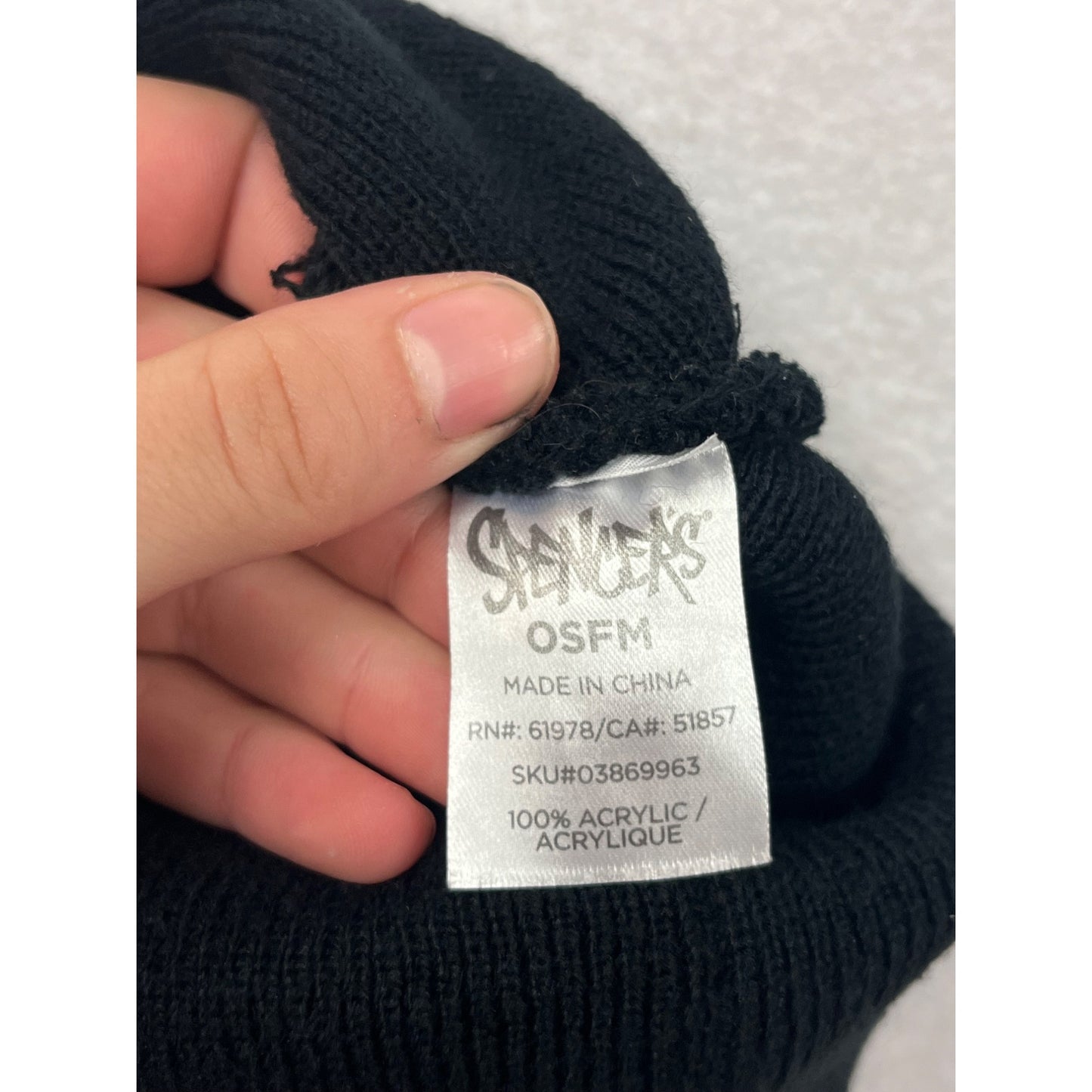 Spencers "Heaven Was Full" Black Acrylic Beanie OSFM #8352