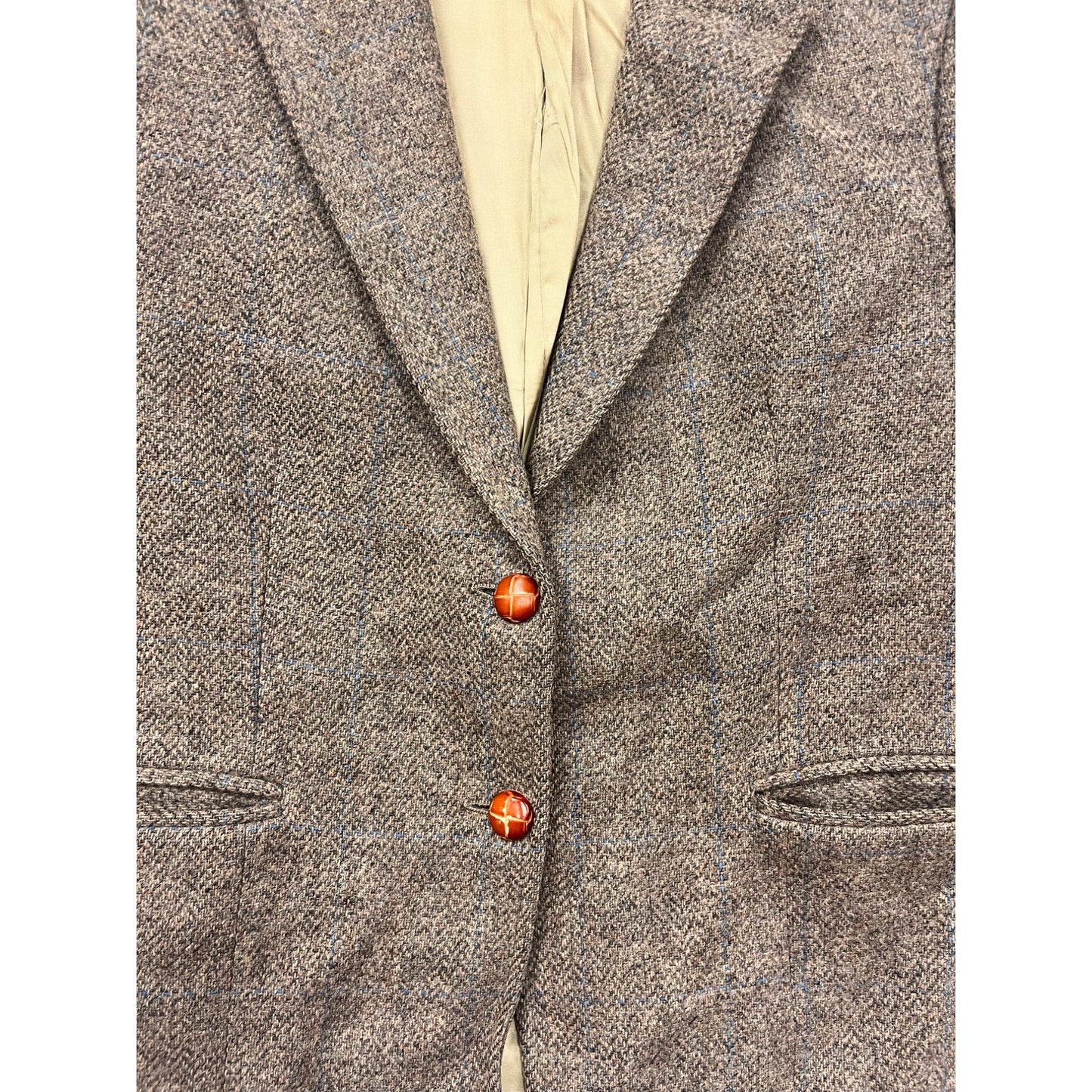 Vintage Noble Street Womens Size 12 Wool Blazer Tweed Brown With Button Closure & Detail #6683