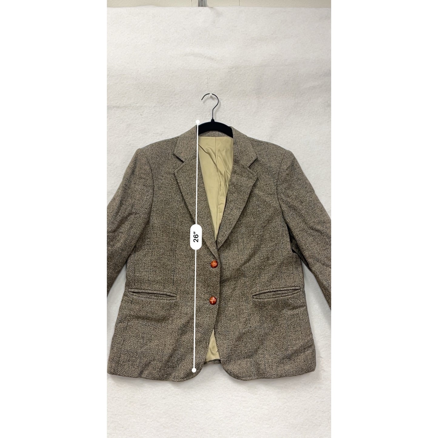 Vintage Noble Street Womens Size 12 Wool Blazer Tweed Brown With Button Closure & Detail #6683