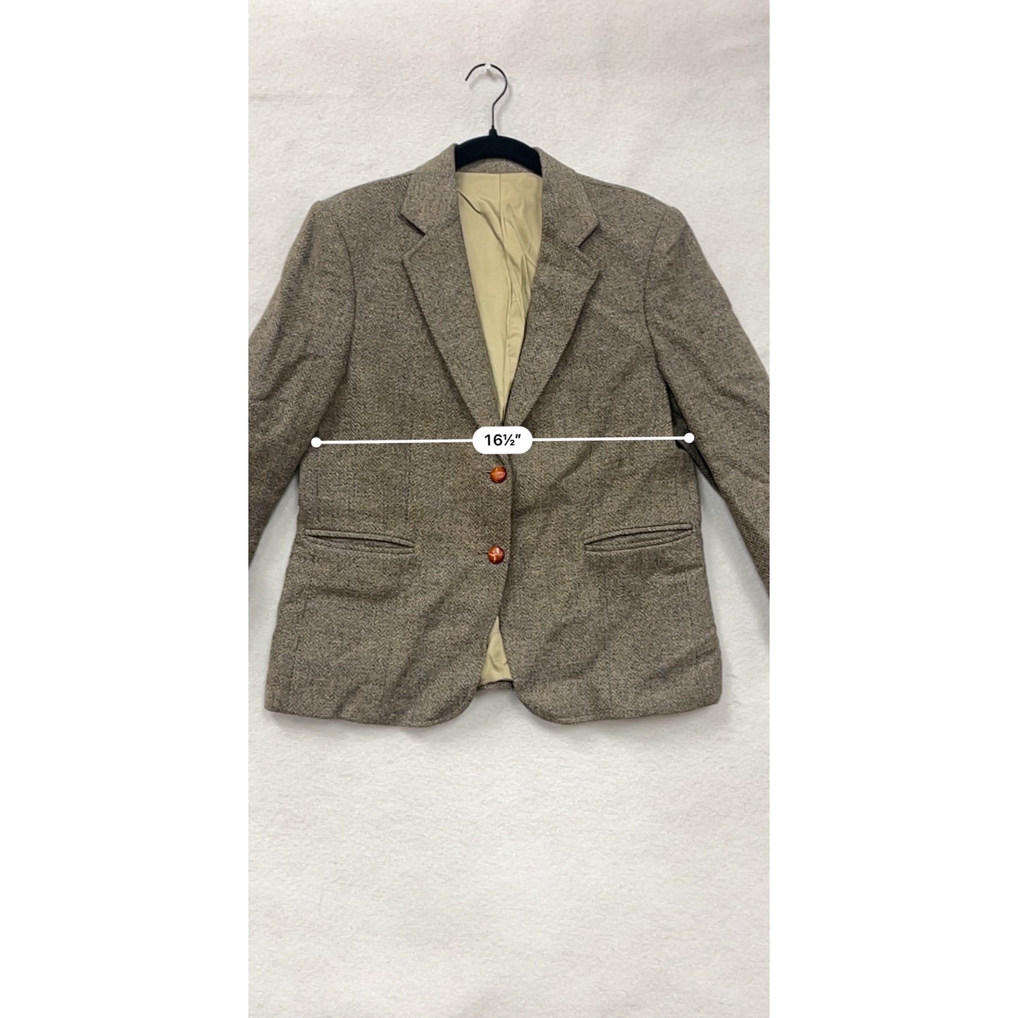 Vintage Noble Street Womens Size 12 Wool Blazer Tweed Brown With Button Closure & Detail #6683