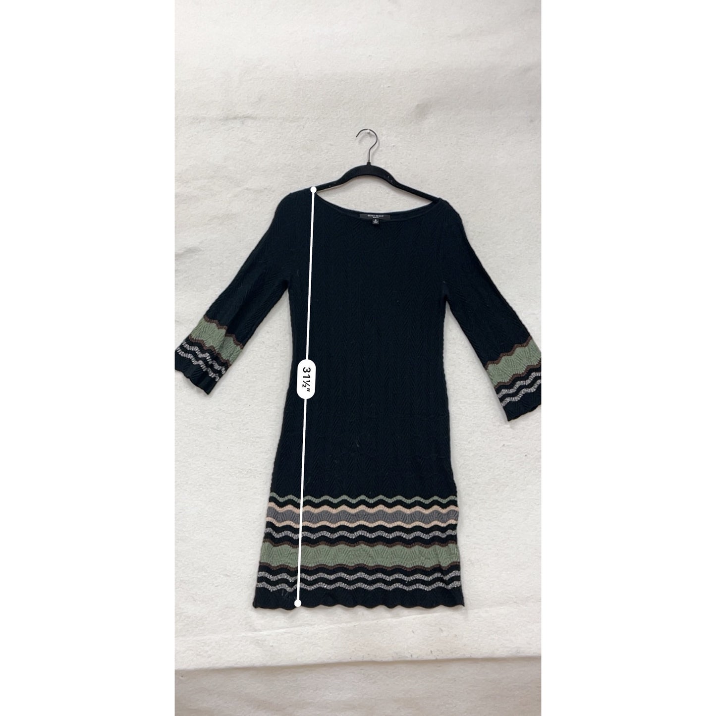 Nine West Womens Black Knit Dress W/ Chevron Stripe Details 3/4 Sleeves Small #62A