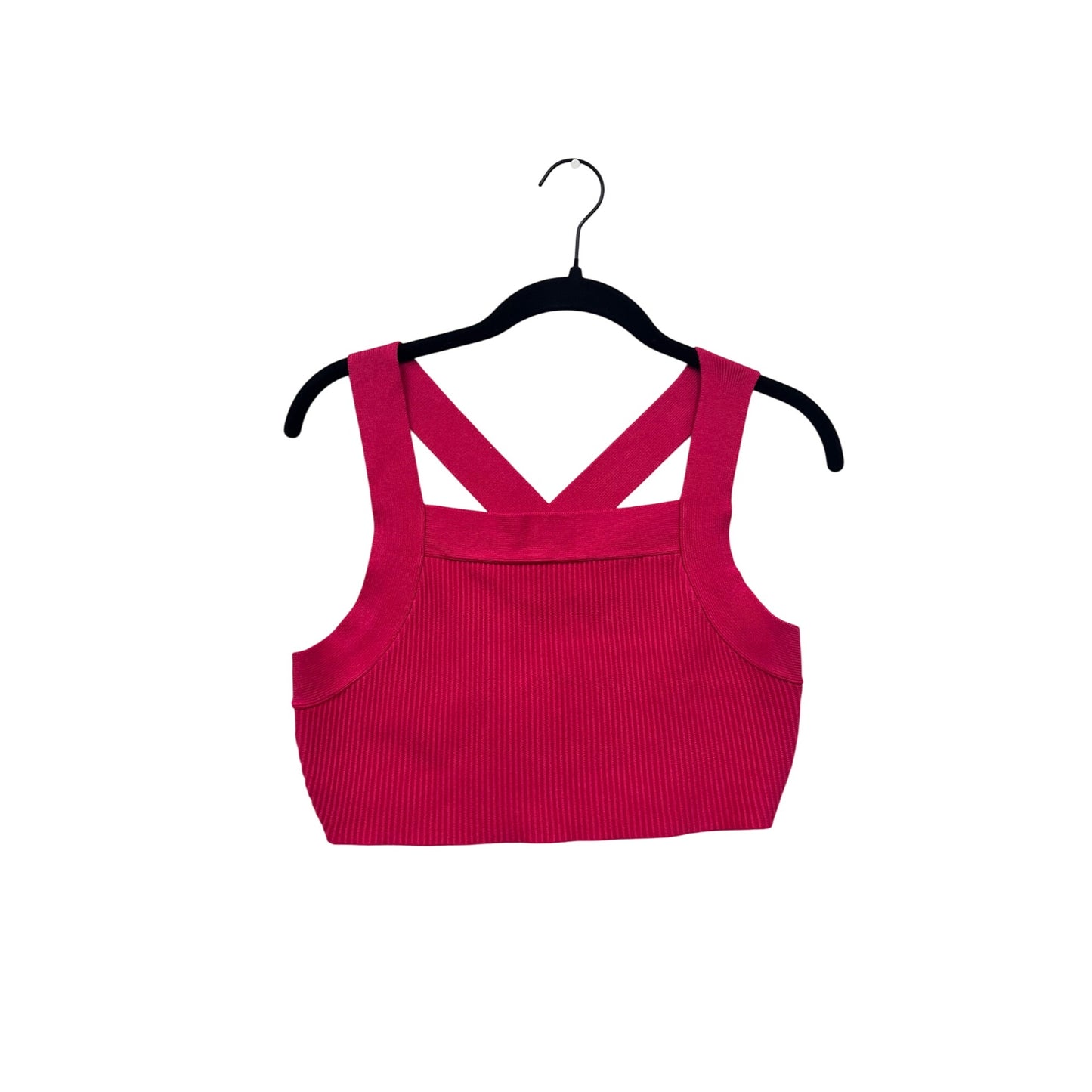 House Of Harlow 1960 Womens Ribbed Pink Cross Back Crop Top Medium #8176