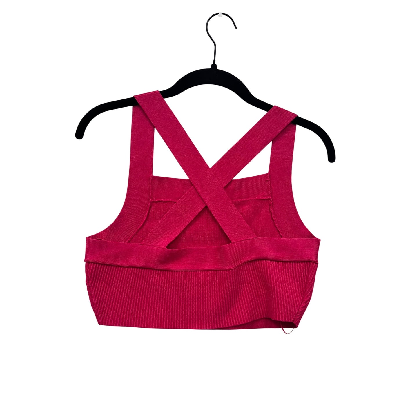 House Of Harlow 1960 Womens Ribbed Pink Cross Back Crop Top Medium #8176